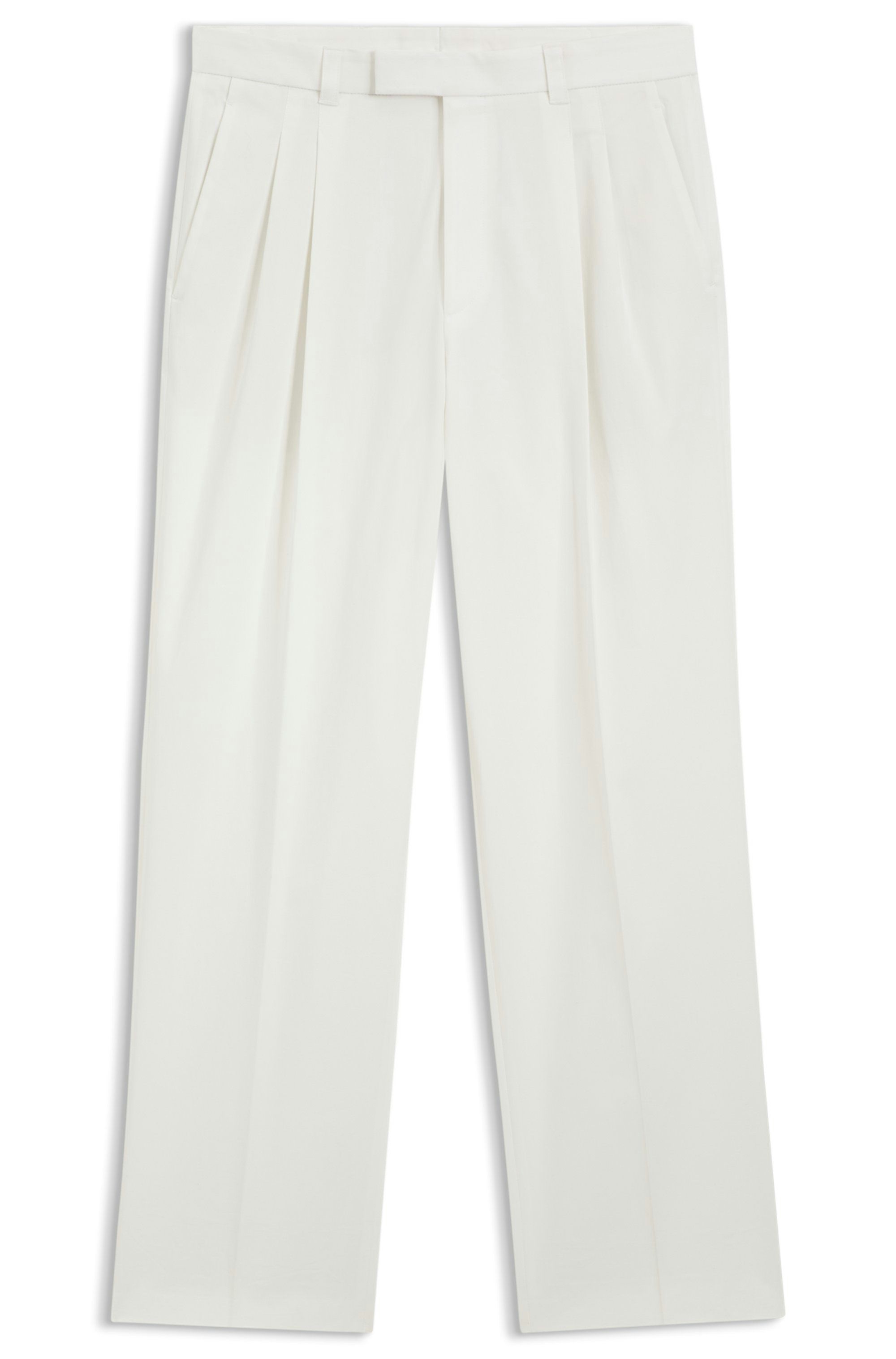 Kalhoty volného střihu ze strečové  bavlny - Open White