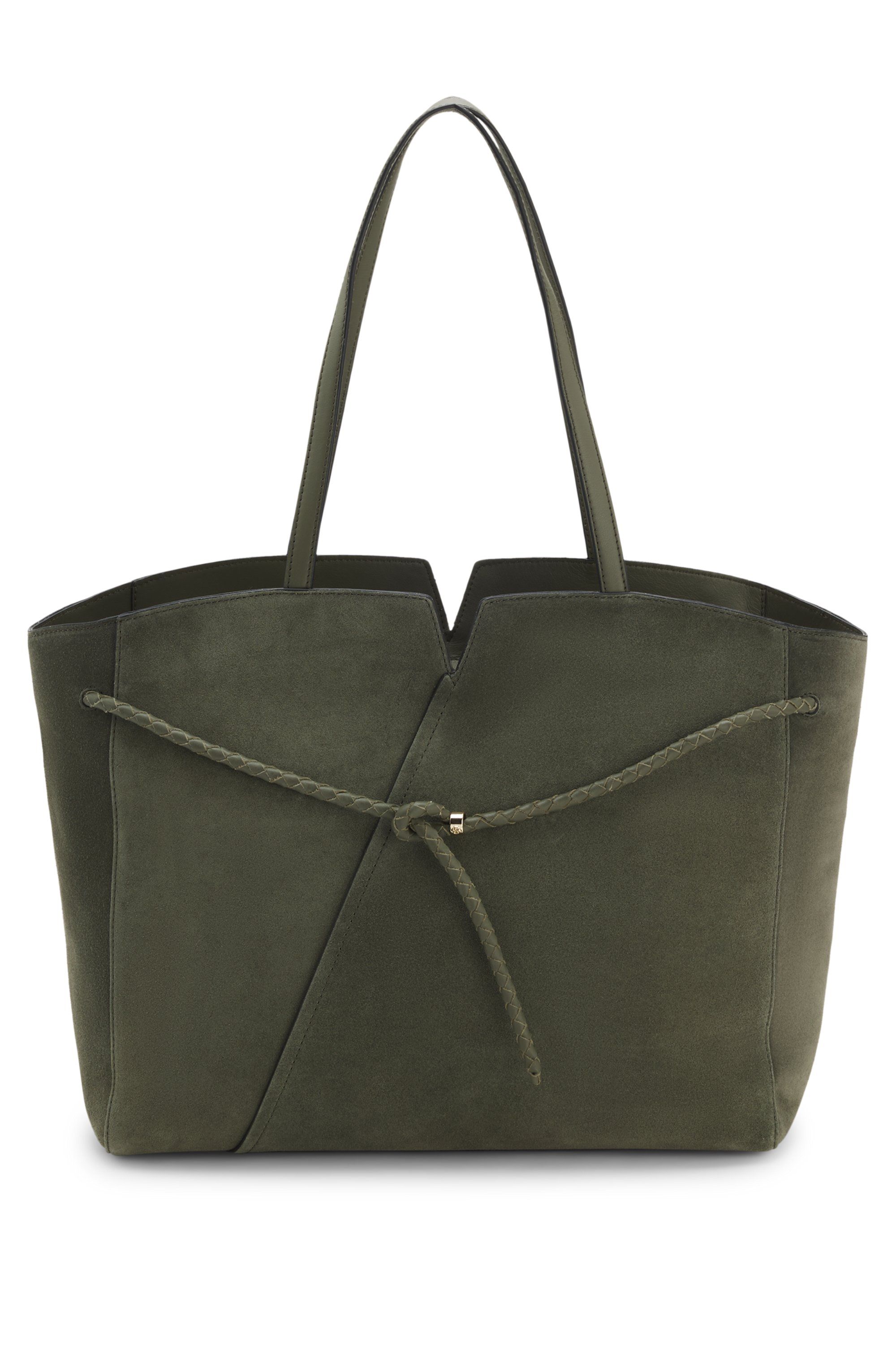 Semišová kabelka BOSS Revers s pleteným páskem - Dark Green