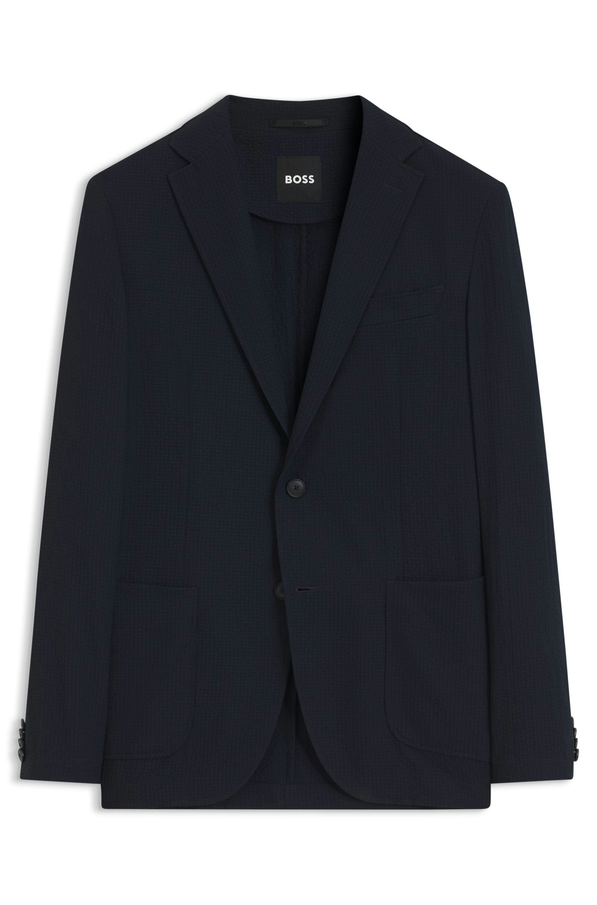 Sako slim fit z nemačkavého seersuckeru - Dark Blue