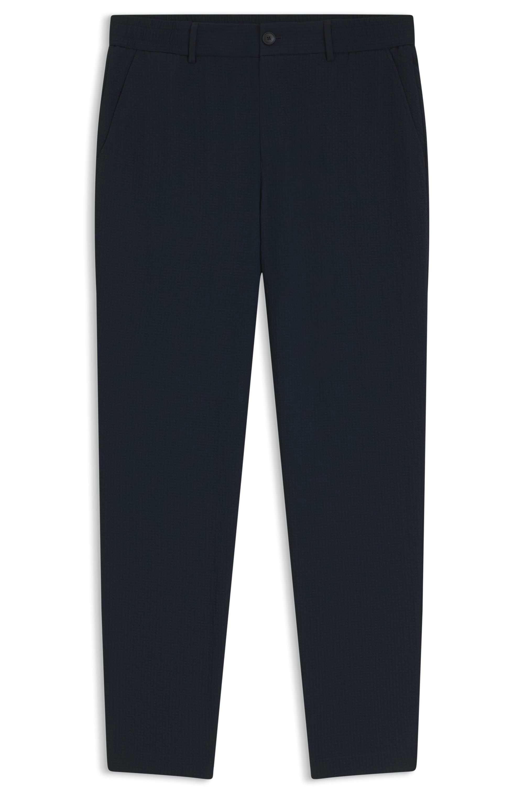 Kalhoty zúženého střihu z nemačkavého seersuckeru - Dark Blue
