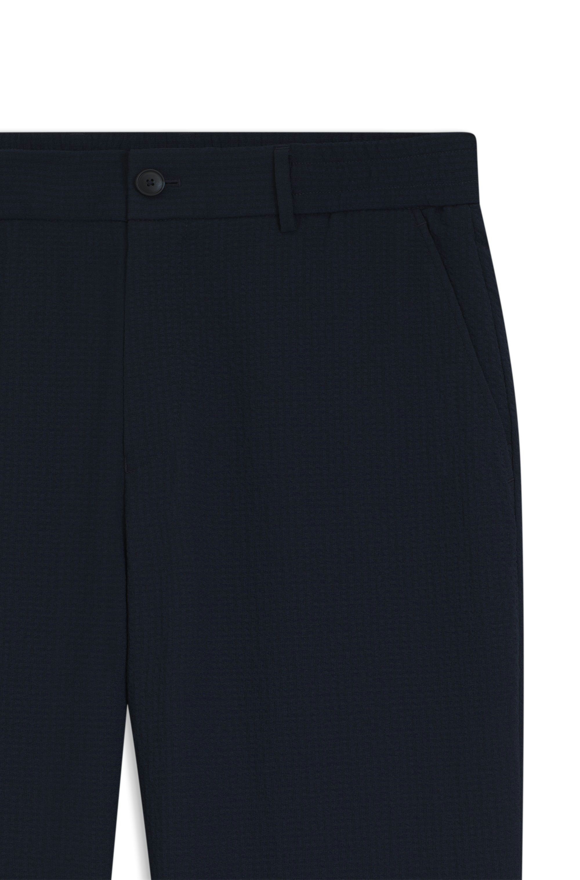 Kalhoty zúženého střihu z nemačkavého seersuckeru - Dark Blue