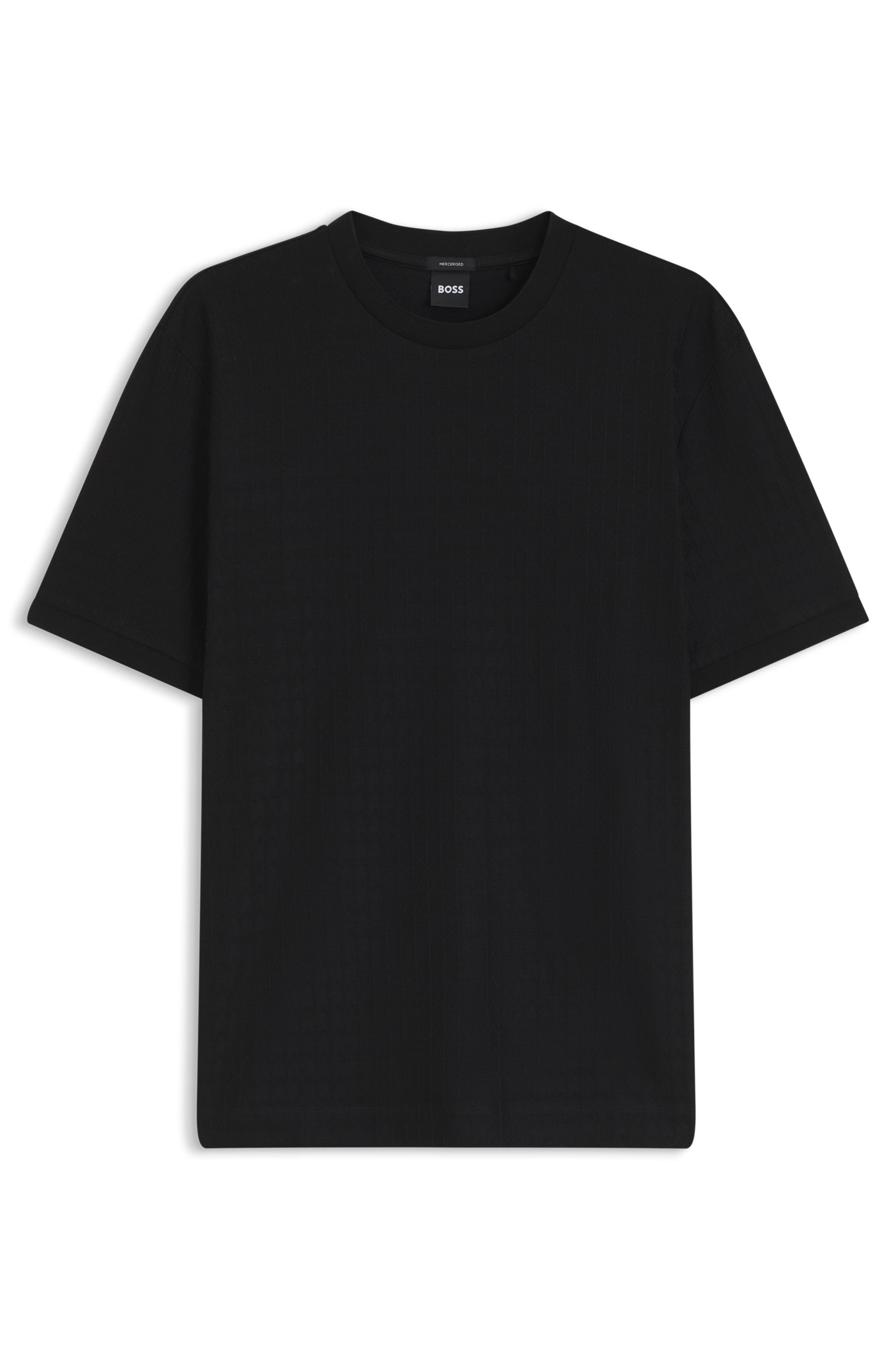 Bavlněné tričko s geometrickým žakárovým vzorem - Black