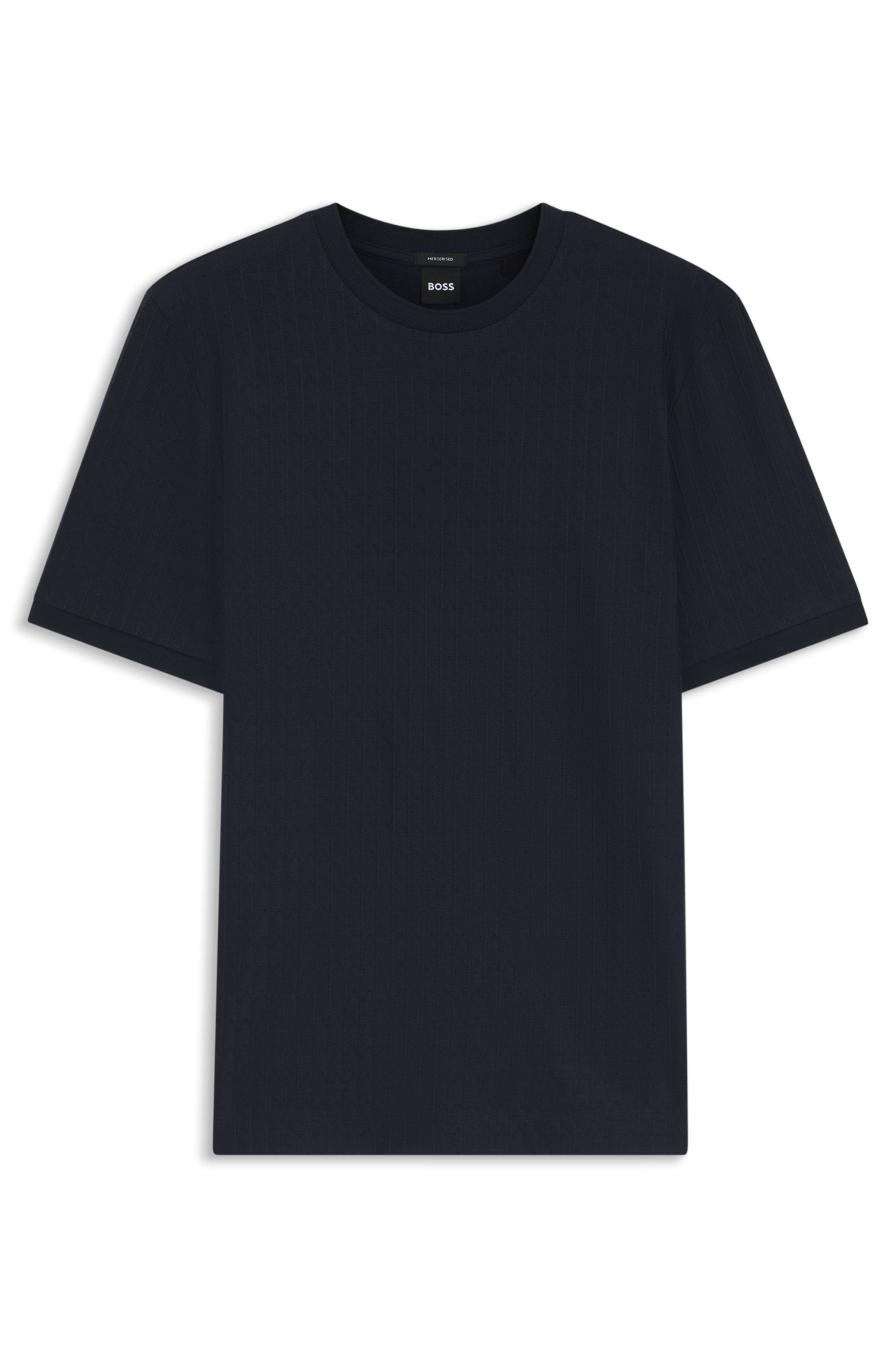 Bavlněné tričko s geometrickým žakárovým vzorem - Dark Blue