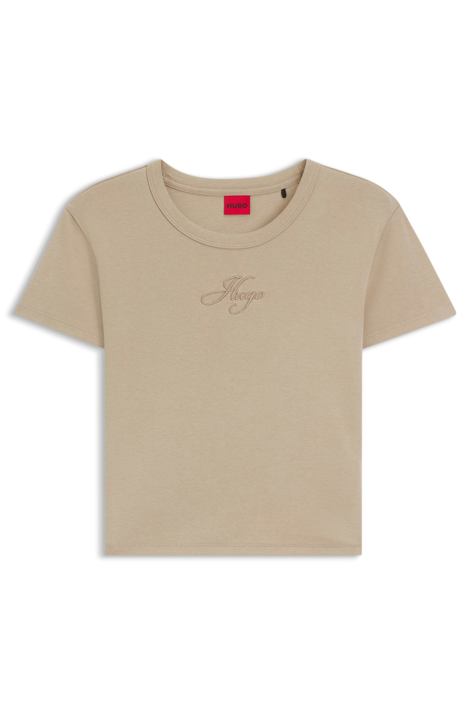 Tričko z bavlněné směsi s vyšívaným logem - Light/Pastel Brown