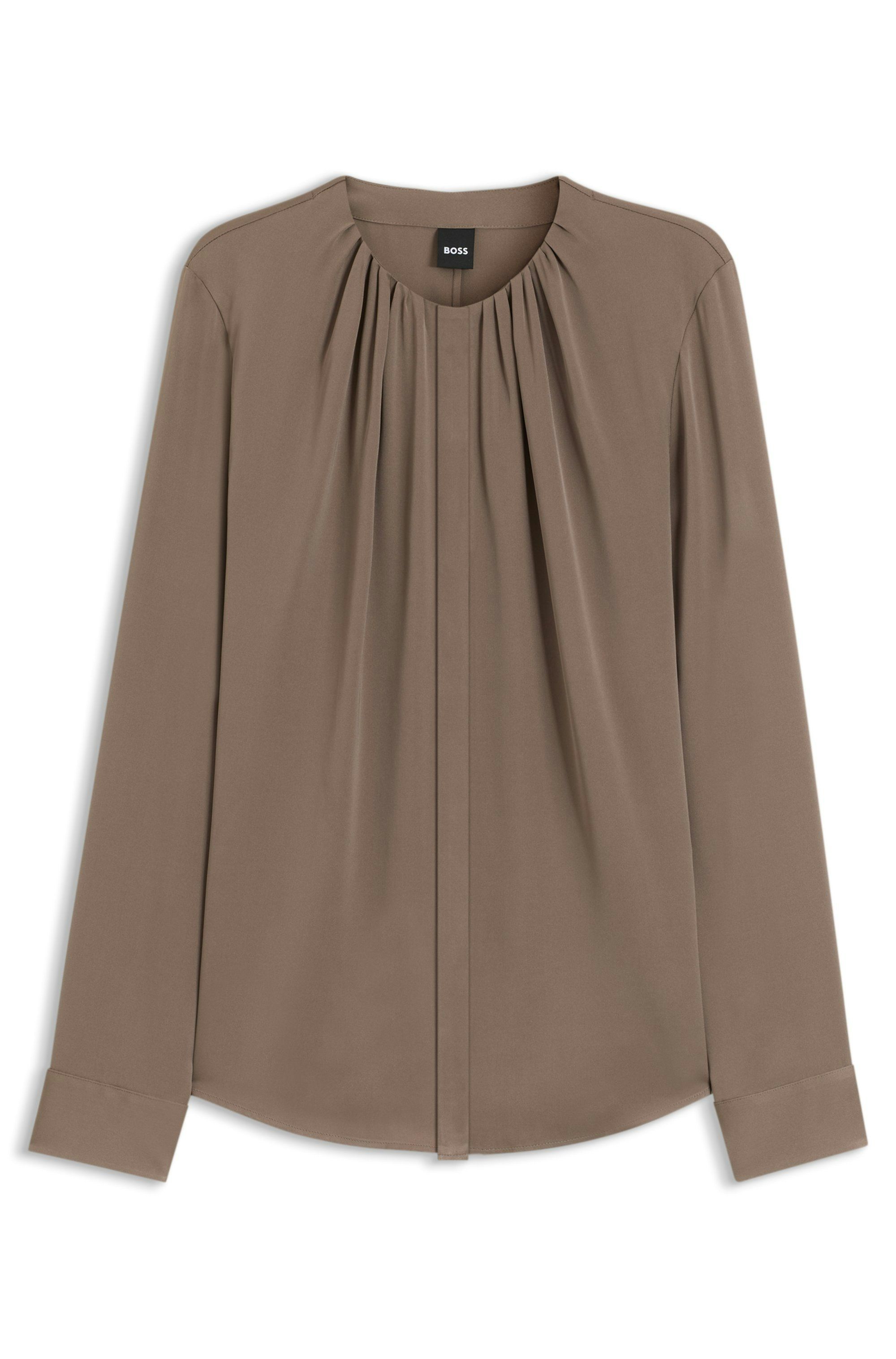 Halenka z elastického hedvábí s nařasenými detaily - Brown Overflow