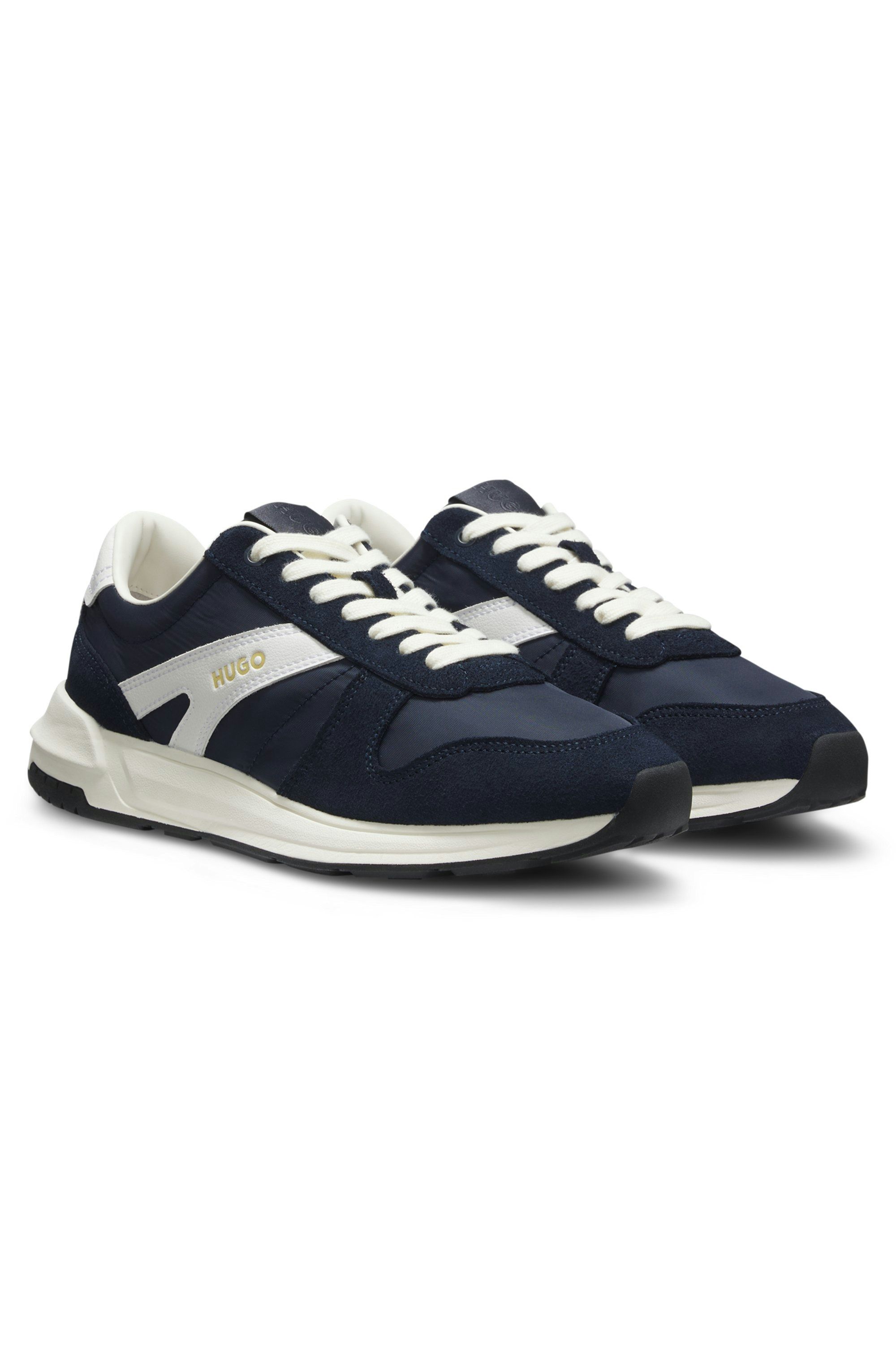 Semišové tenisky s detaily loga - Dark Blue
