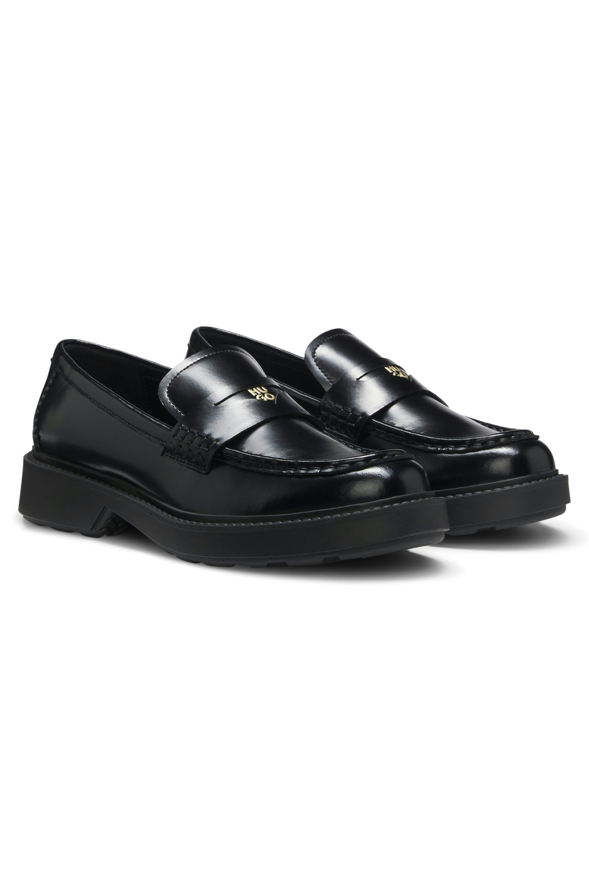 Kožené mokasíny s páskem ve stylu penny loafers a vrstveným logem - Black