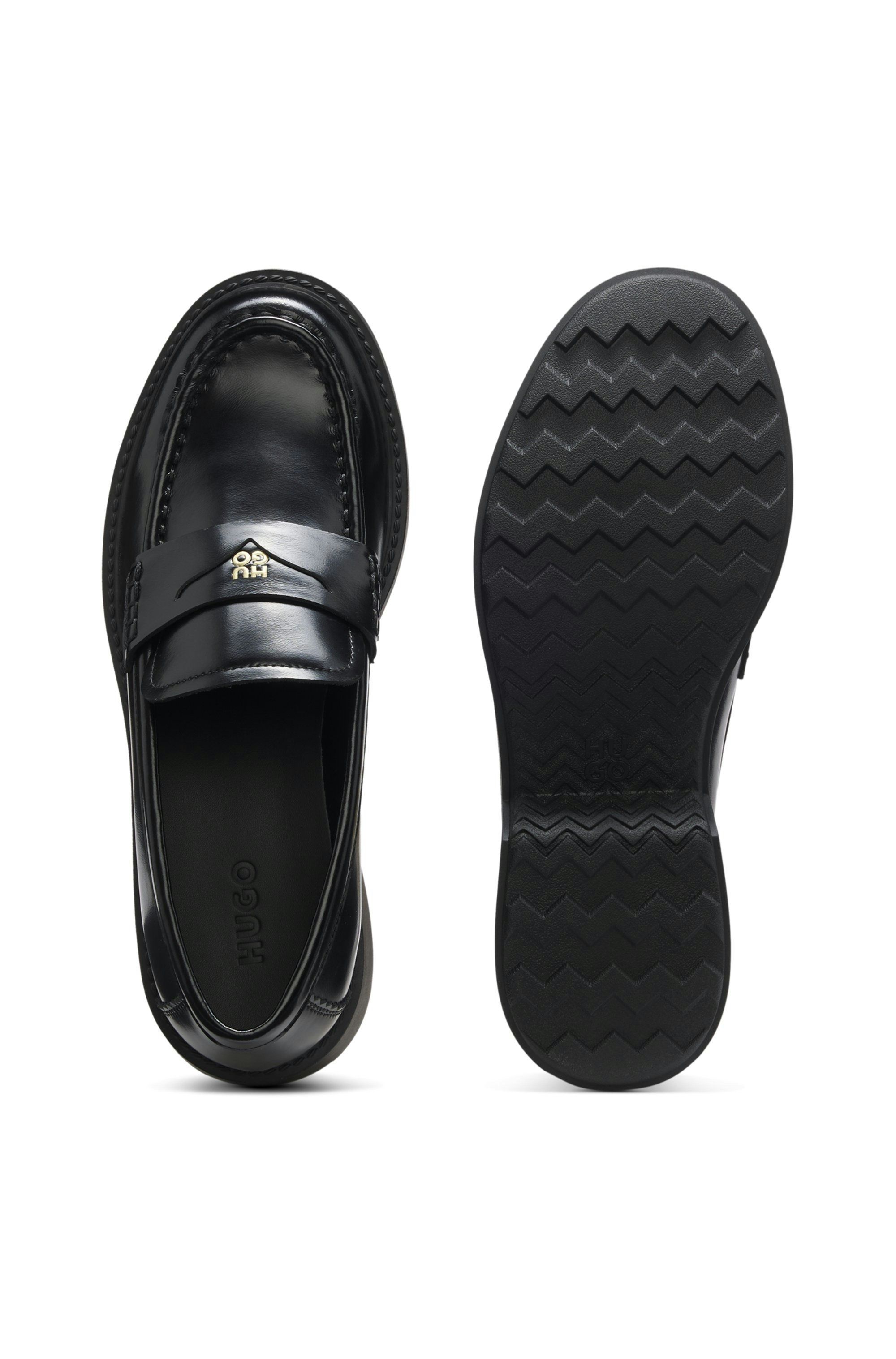 Kožené mokasíny s páskem ve stylu penny loafers a vrstveným logem - Black