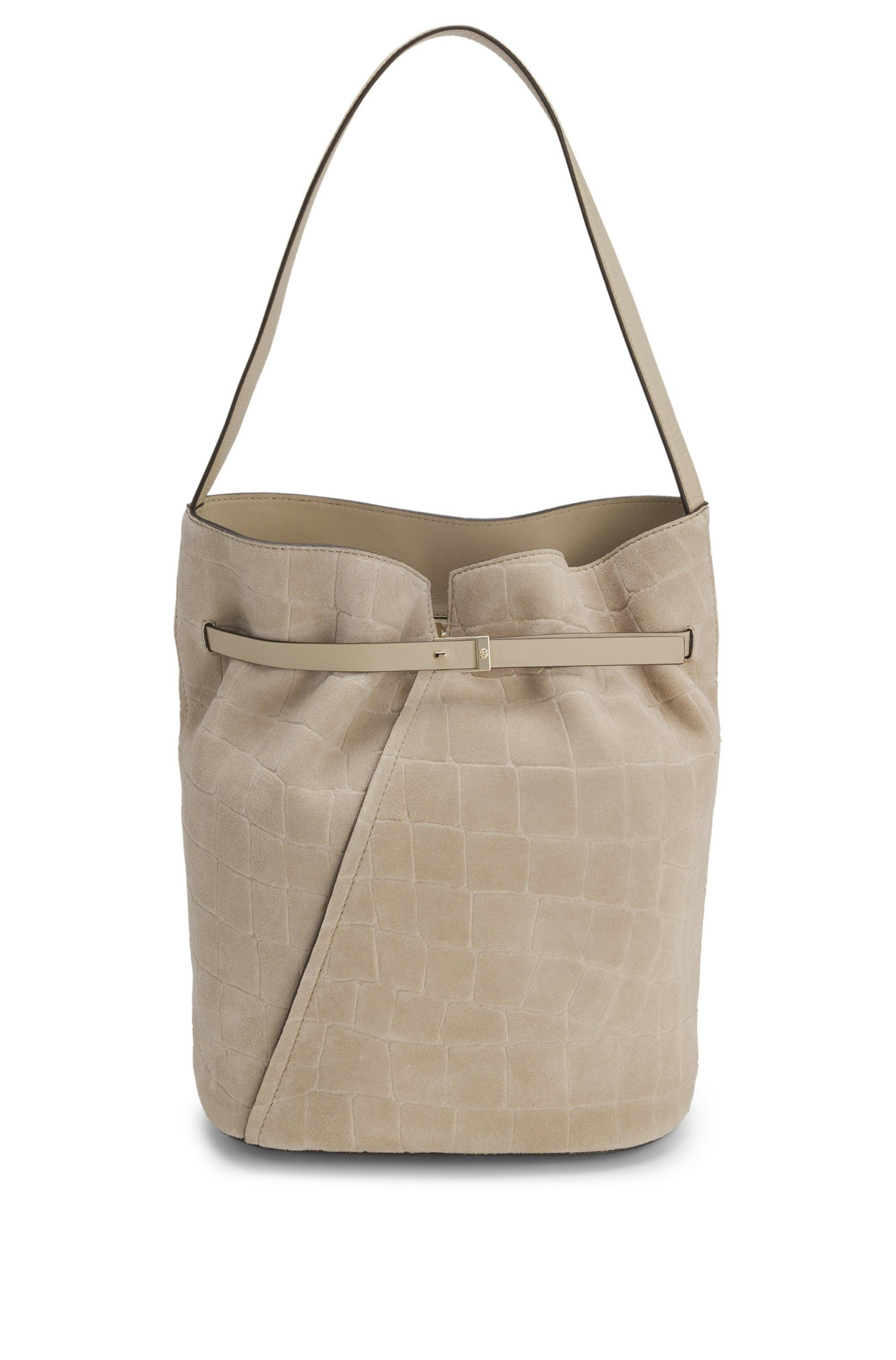 Elegantní kožená kabelka přes rameno s hladkým povrchem - Light Beige