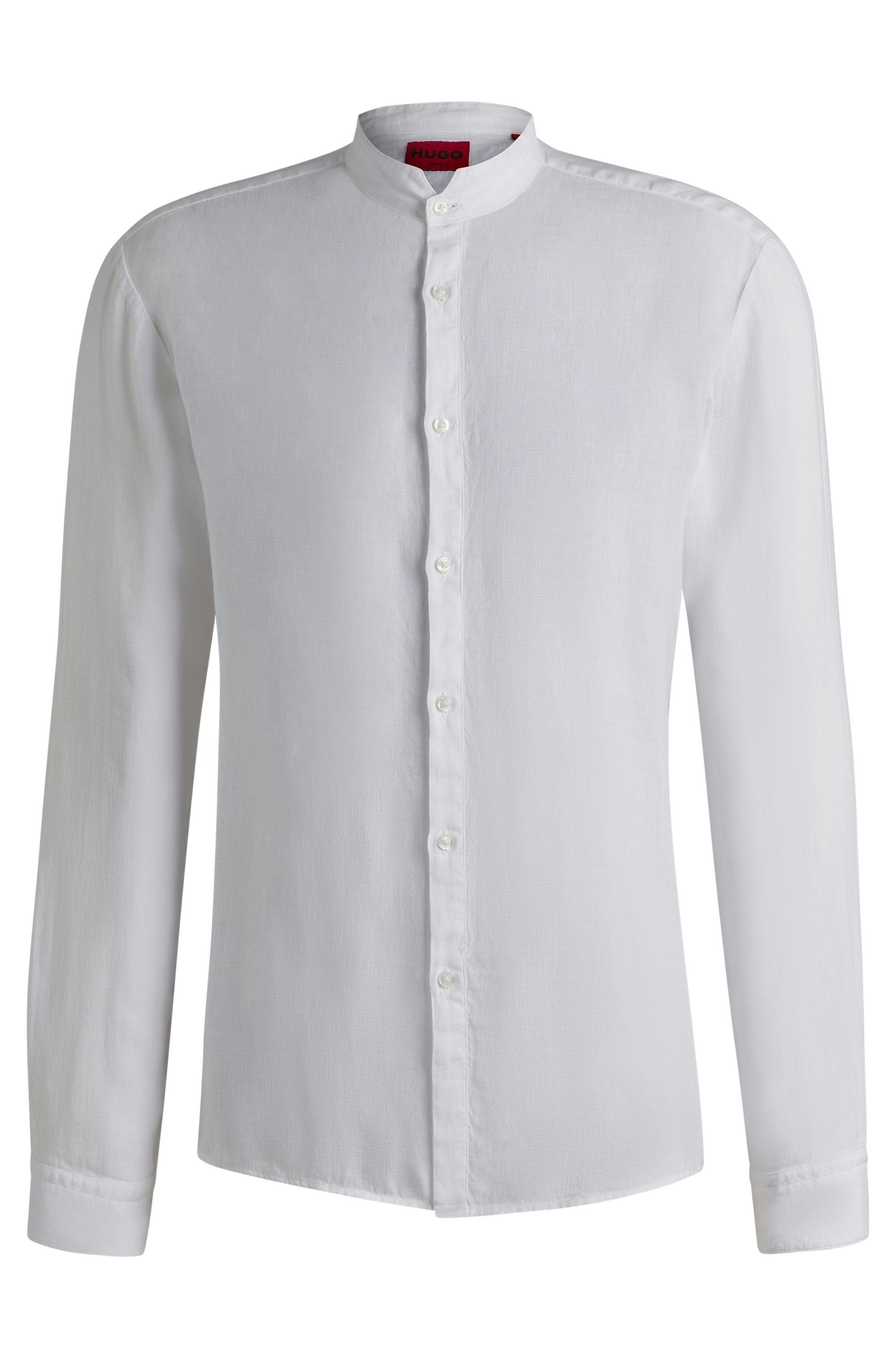 Košile slim fit z lněného plátna - Open White