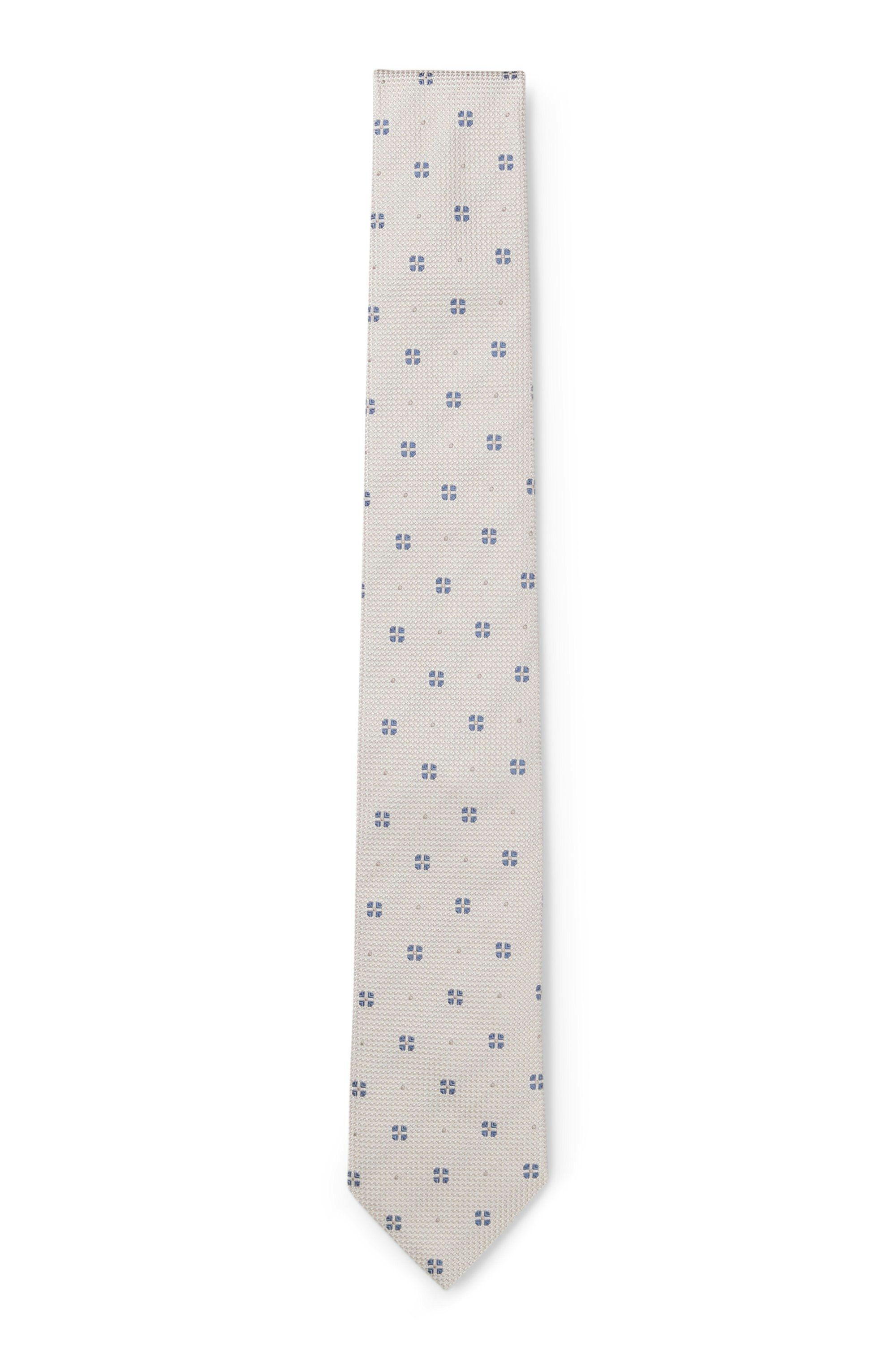 Hedvábná kravata s žakárovým vzorem - Open Beige