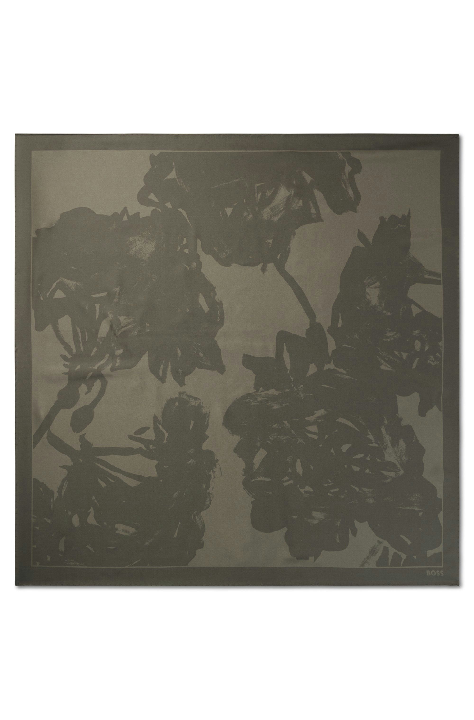 Italský šátek z potištěného hedvábného kepru - Dark Green