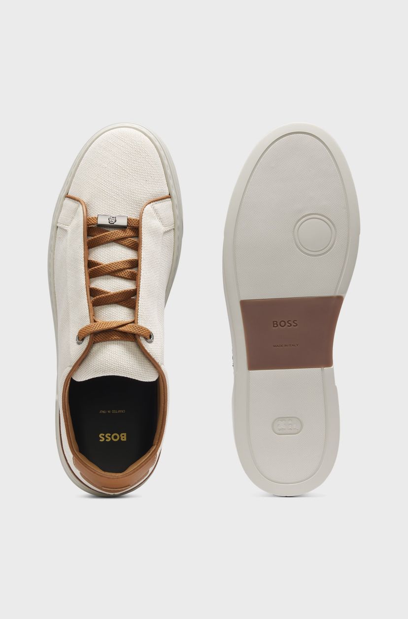 Tenisky Gary s plátěným svrškem a koženými lemováním - Light Beige - galerie #1