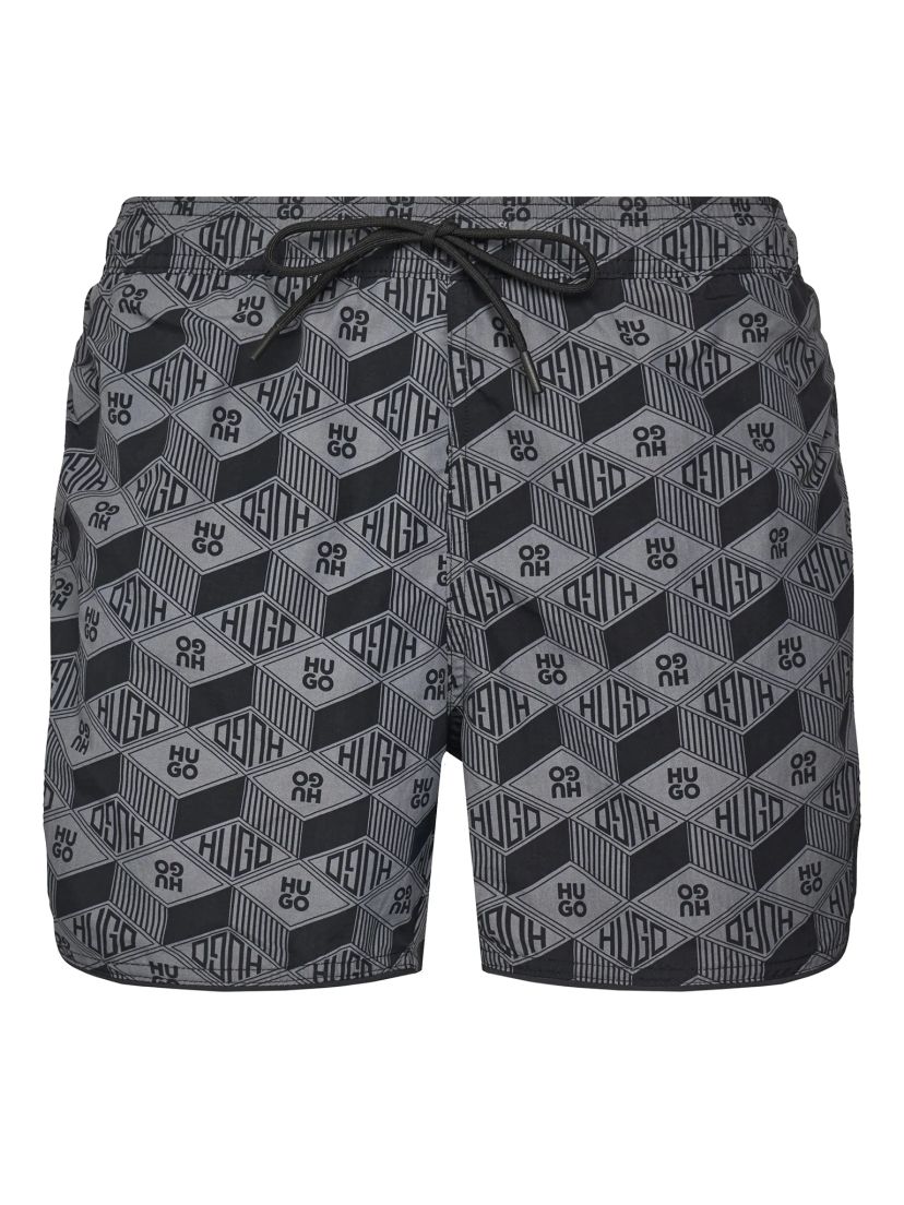 Plavecké kraťasy se stahovací šňůrkou a celoplošným potiskem - Dark Grey