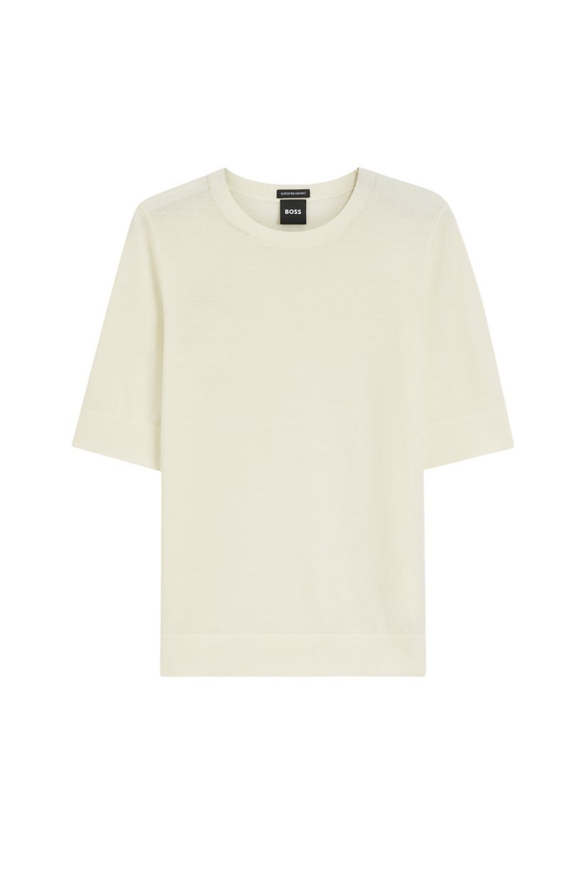 Svetr s krátkým rukávem z merino vlny - Open Beige