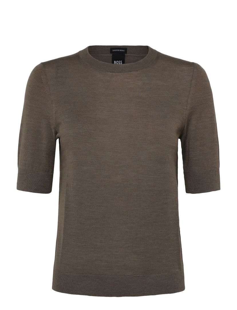 Svetr s krátkým rukávem z merino vlny - Brown Overflow