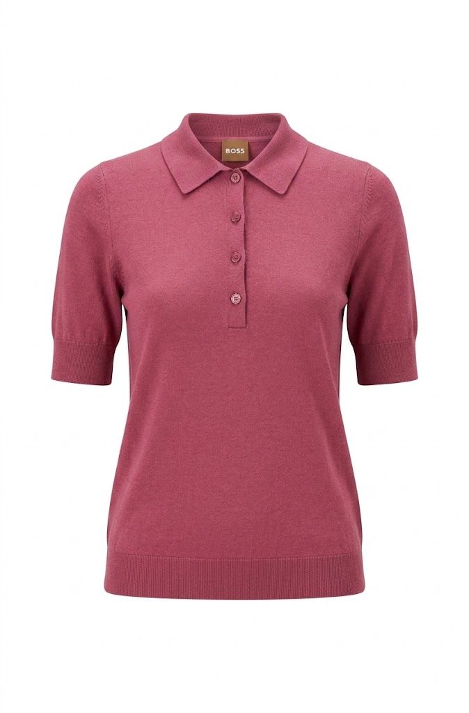 Polo svetr s krátkým rukávem z panenské vlny - Open Red
