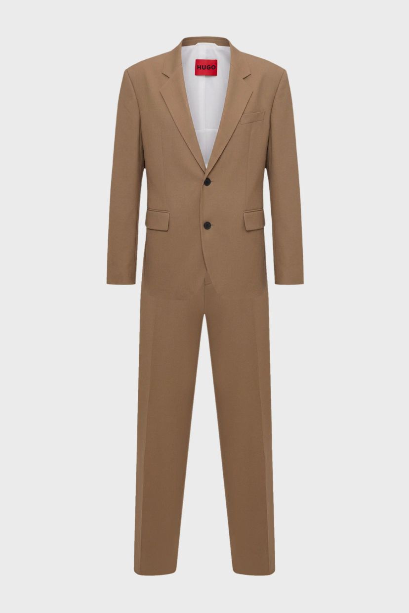 Dvoudílný oblek moderního střihu z strečového kepru - Beige Overflow