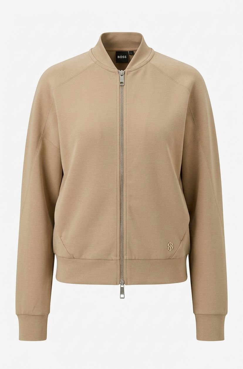 Volná mikina na zip z potápěčského žerzeje - Beige Overflow