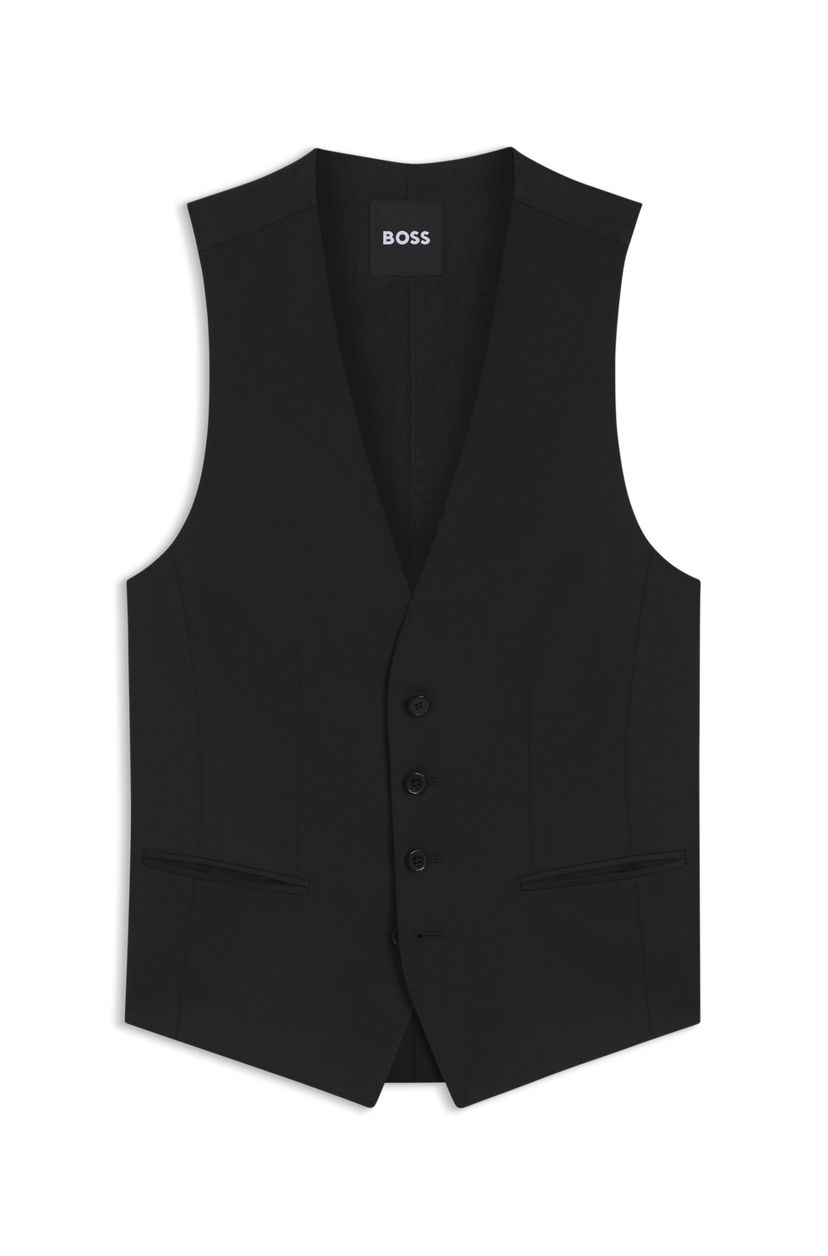 BOSS ONE Úzká vesta z panenské vlny serge - Black