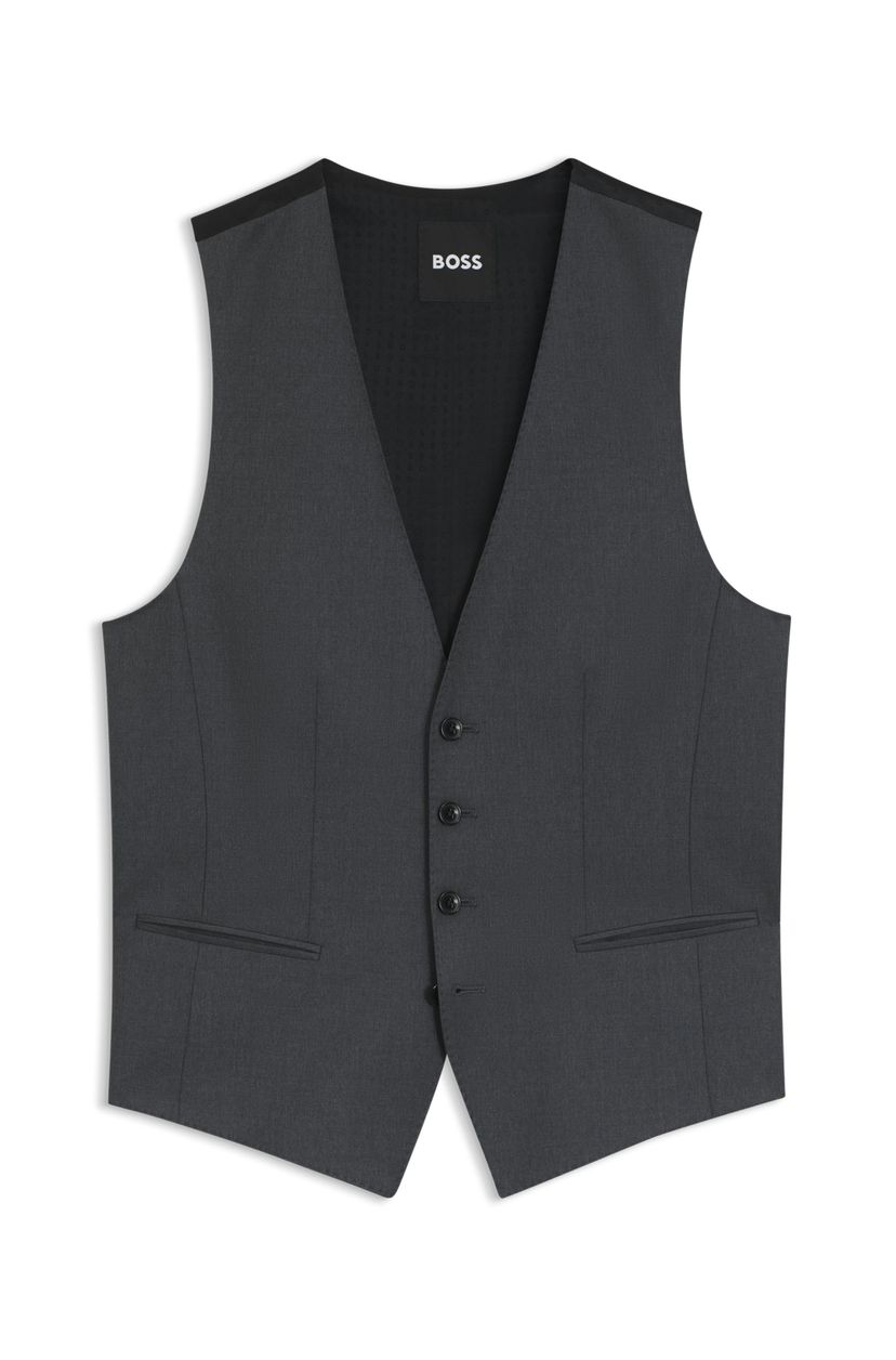 BOSS ONE Úzká vesta z panenské vlny serge - Dark Grey