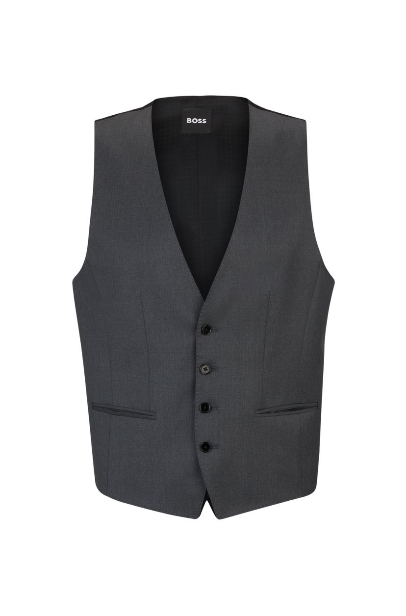 BOSS ONE Úzká vesta z panenské vlny serge - Dark Grey - galerie #1