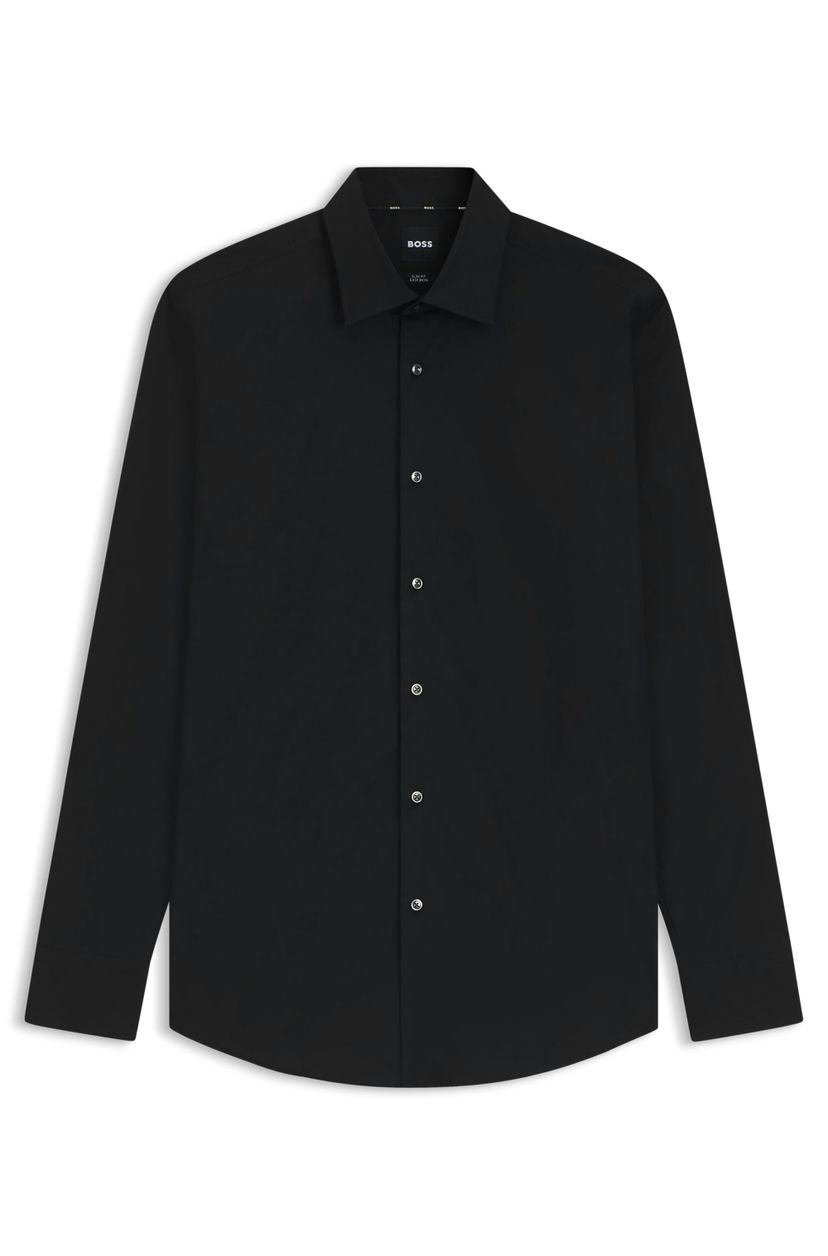 Košile slim fit z pružného bavlněného poplínu, který se snadno žehlí - Black
