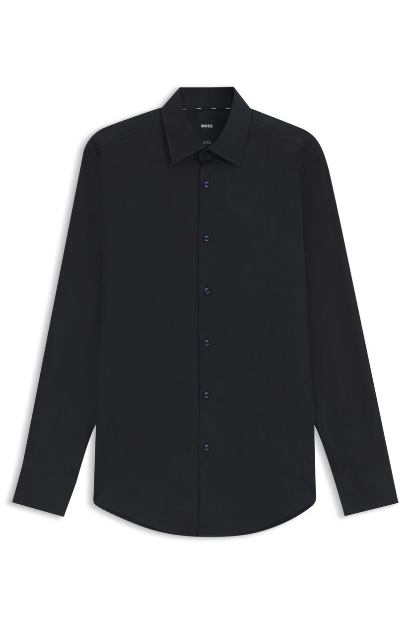 Košile slim fit z pružného bavlněného poplínu, který se snadno žehlí - Dark Blue
