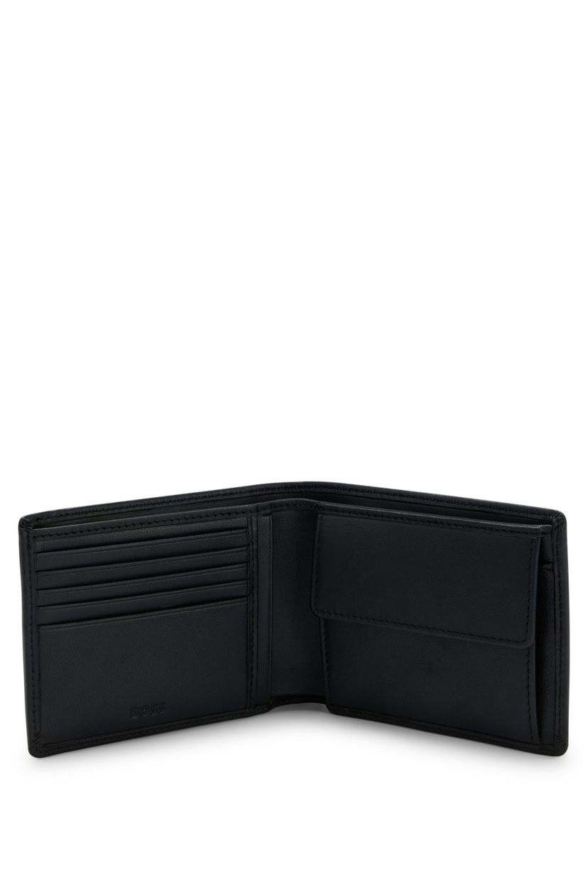 Dvojskládací peněženka z hrubé kůže s reliéfním logem - Black - galerie #2