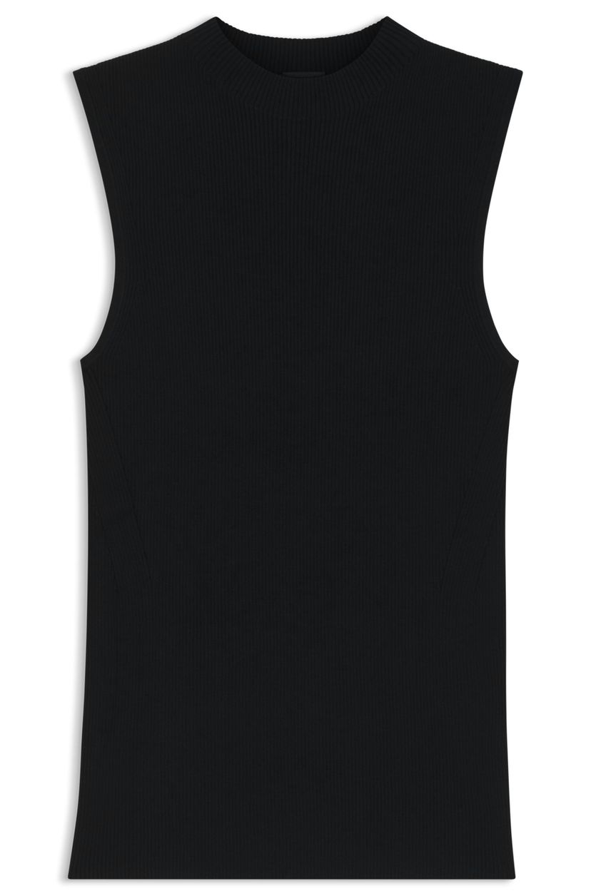 Žebrovaný top s falešným výstřihem - Black