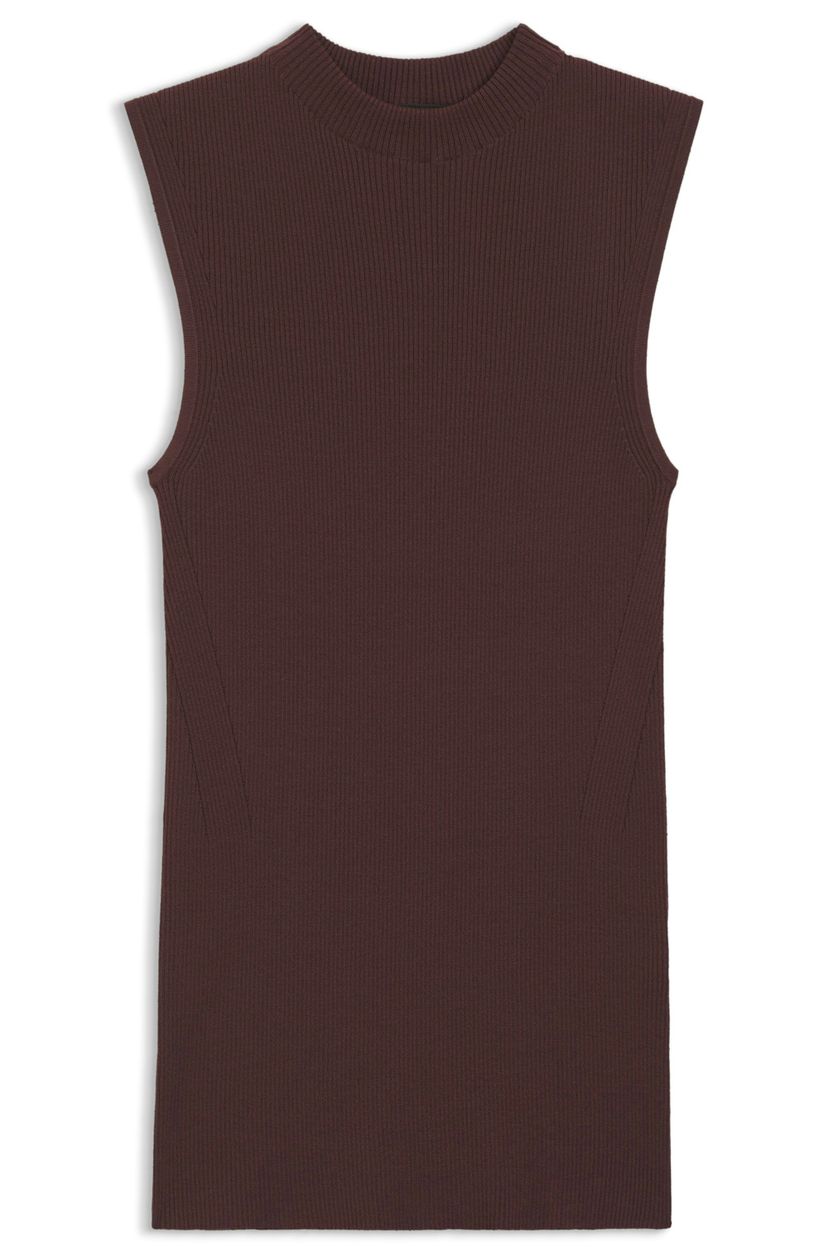 Žebrovaný top s falešným výstřihem - Dark Brown