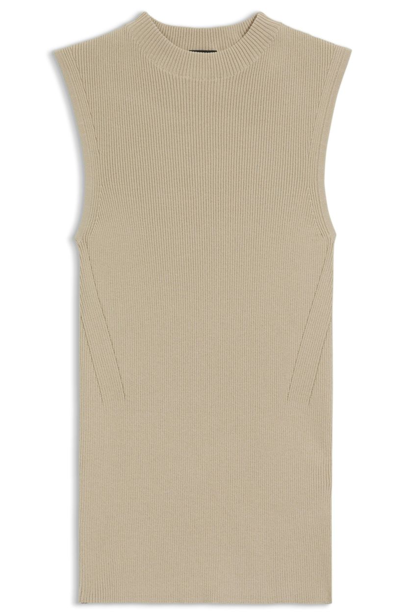 Žebrovaný top s falešným výstřihem - Light Beige