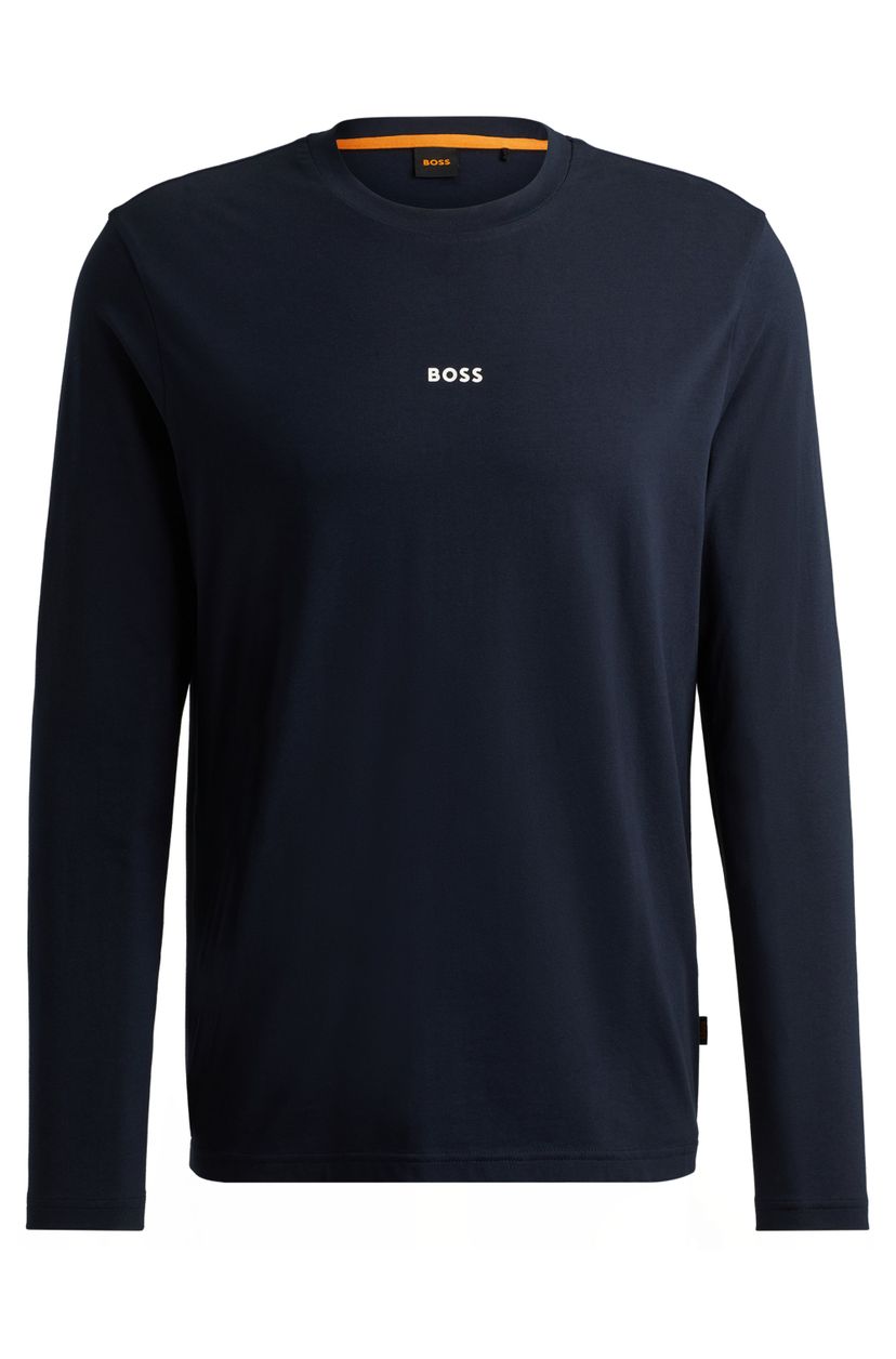 Tričko s dlouhým rukávem z elastické bavlny s potiskem loga - Dark Blue