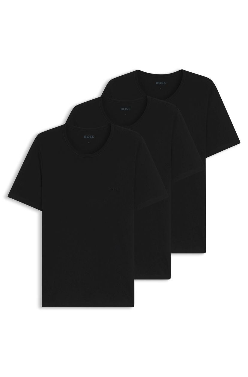Balení tří bavlněných triček s vyšívaným logem - Black