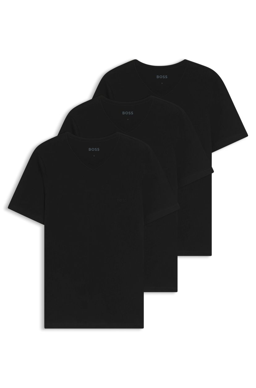 Balení tří bavlněných triček s výstřihem do V - Black