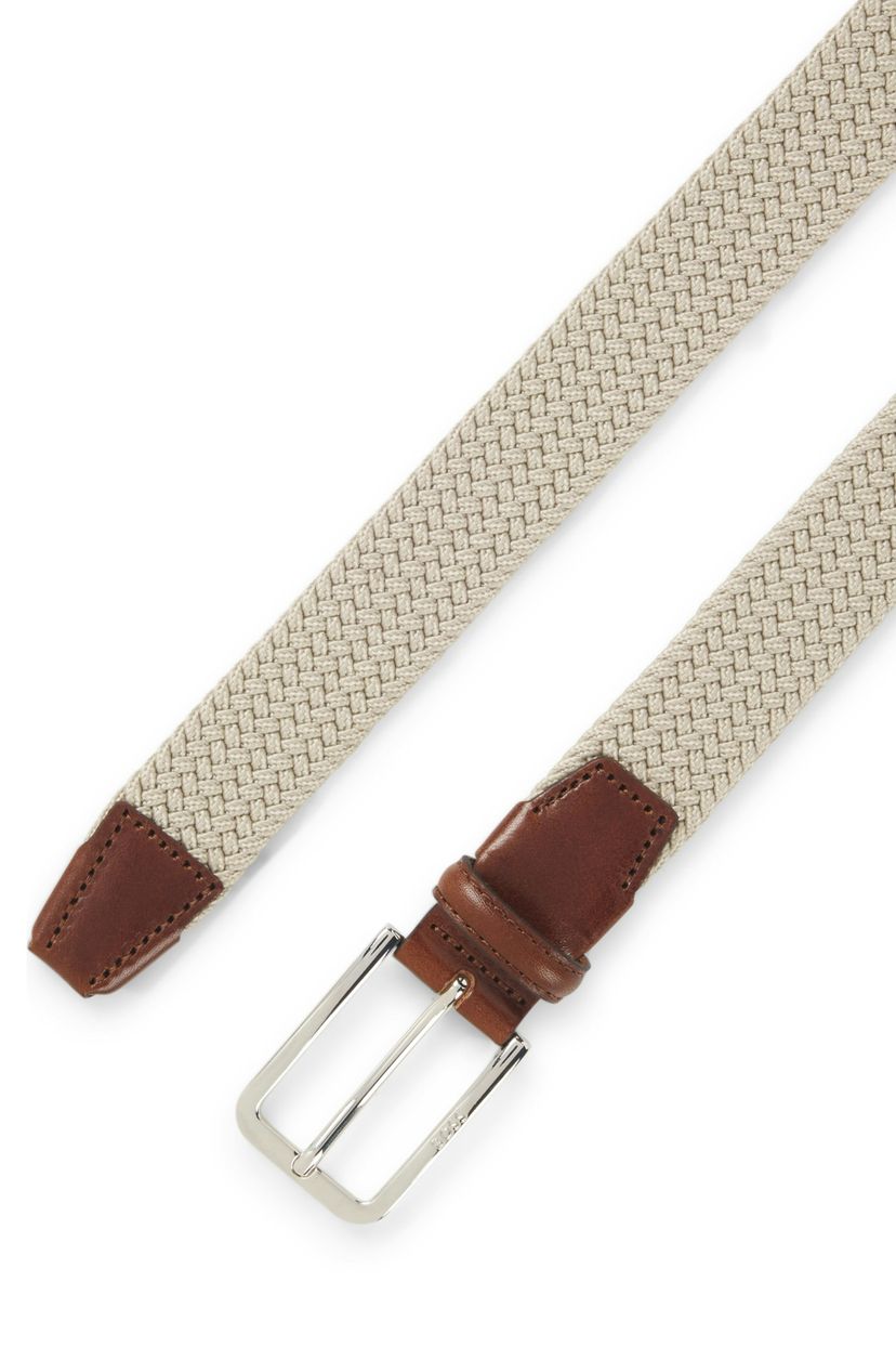 Stylový tkaný opasek doplněný koženými detaily - Light Beige - galerie #2