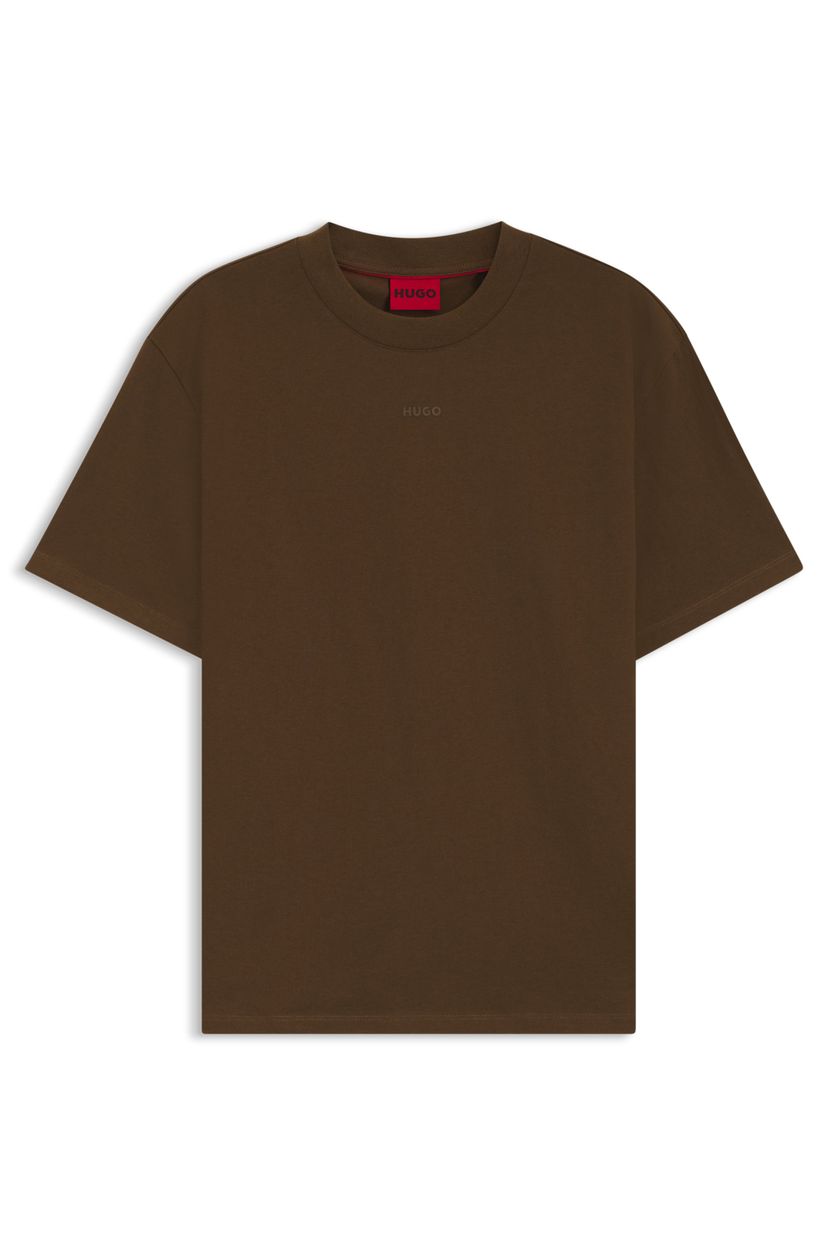 Bavlněné tričko volného střihu s potiskem loga - Medium Brown