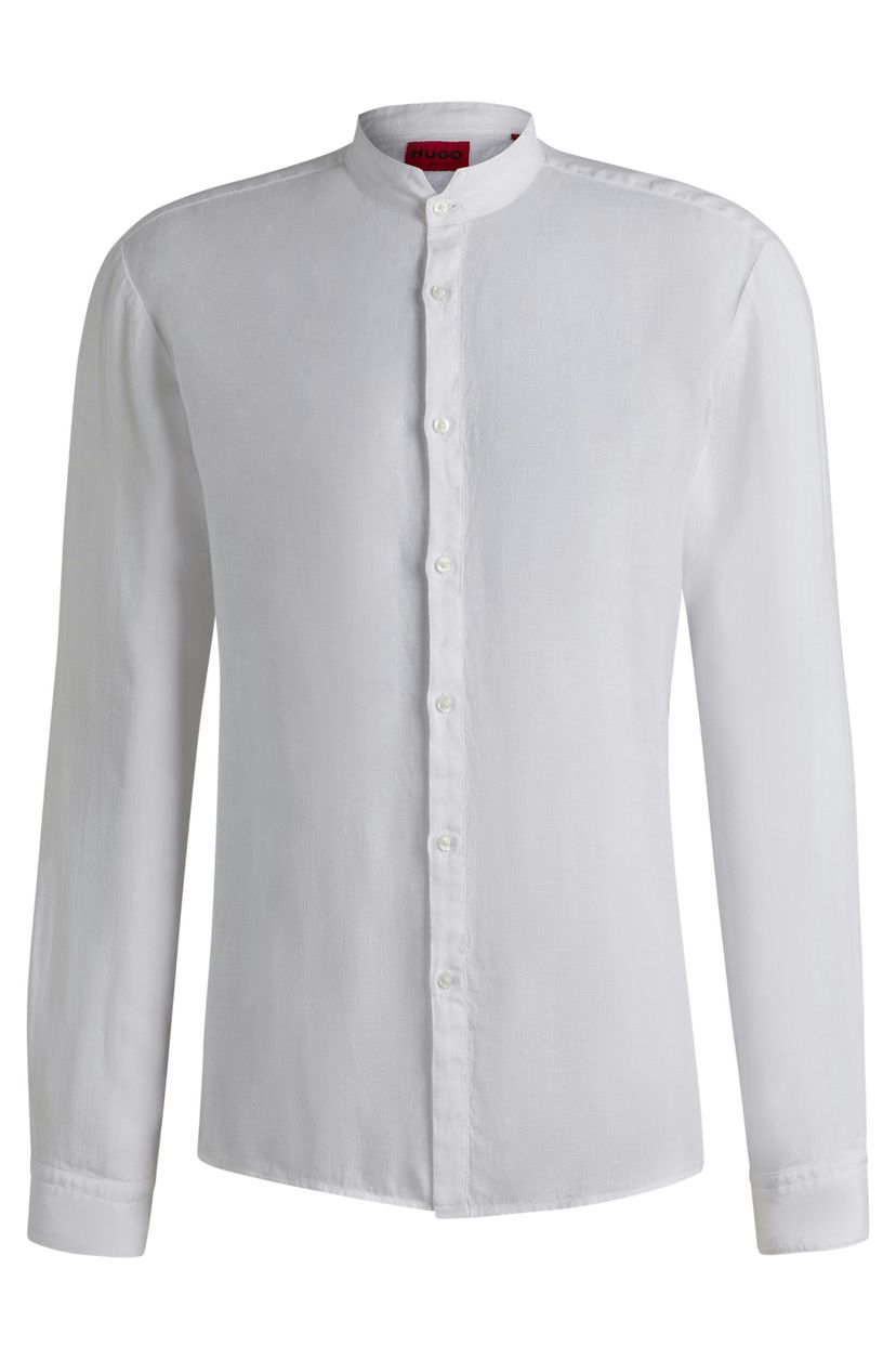 Košile slim fit z lněného plátna - Open White