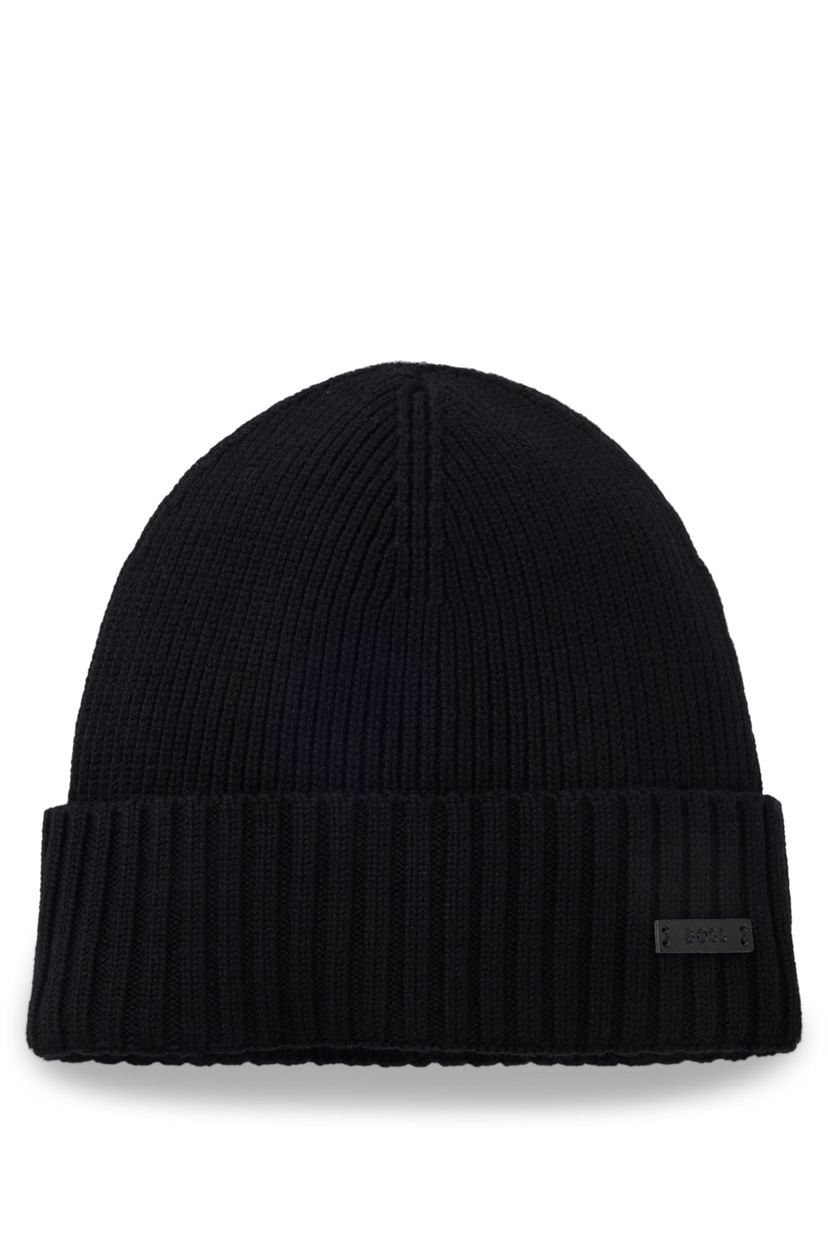 Čepice beanie z panenské vlny s logem - Black