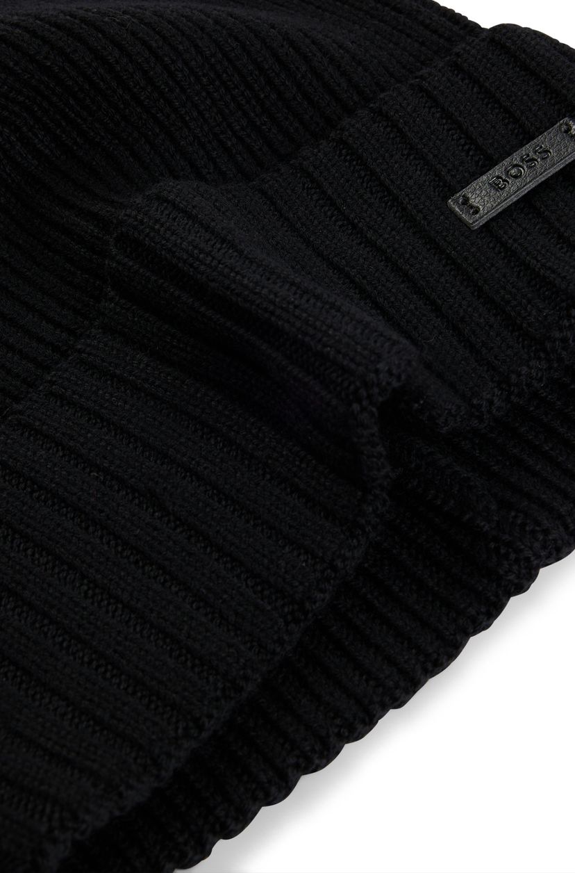 Čepice beanie z panenské vlny s logem - Black - galerie #2