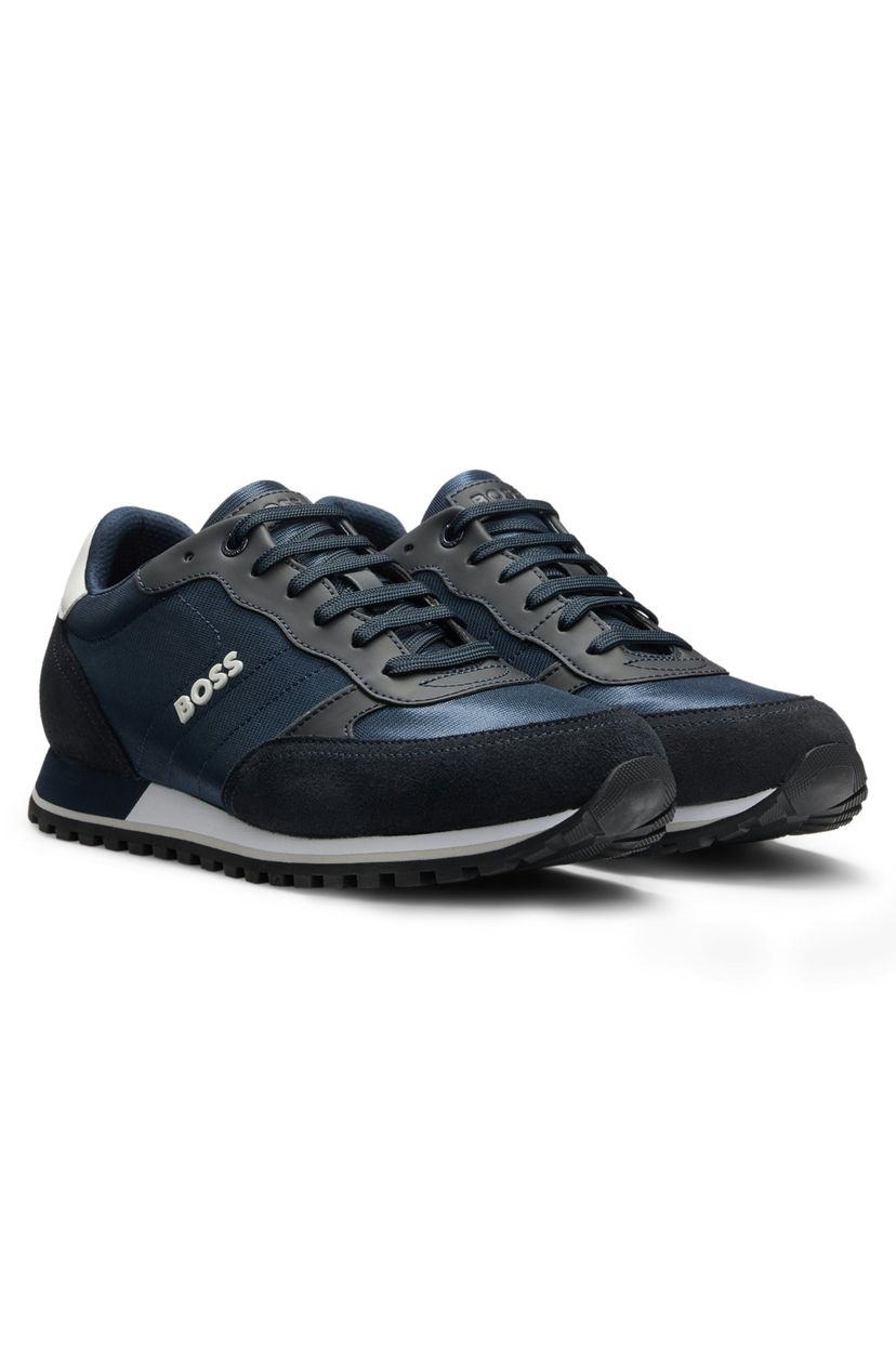 Tenisky s logem a detaily z imitace kůže - Dark Blue