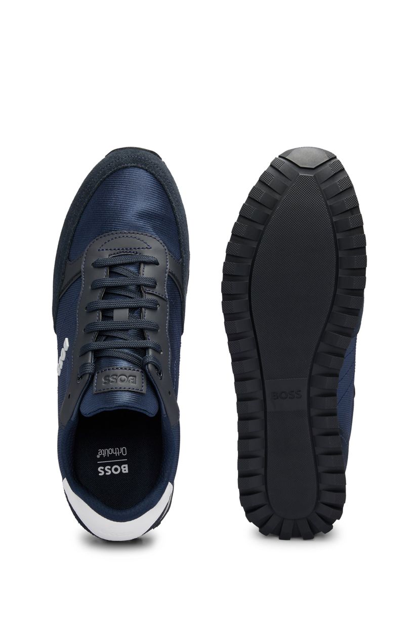 Tenisky s logem a detaily z imitace kůže - Dark Blue - galerie #1