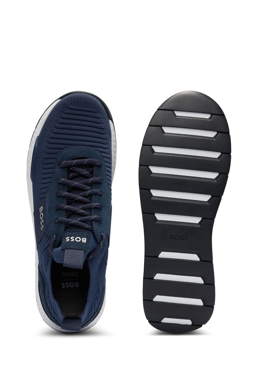 Tenisky s pleteným svrškem a semišovými lemováním - Dark Blue - galerie #1