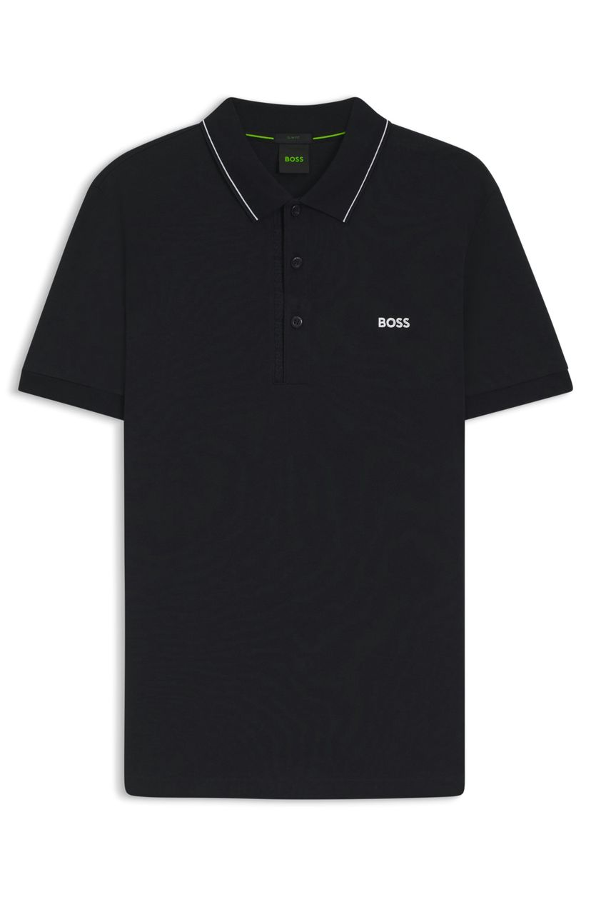 Polotričko slim fit z bavlněného piké s pruhovaným límcem - Dark Blue