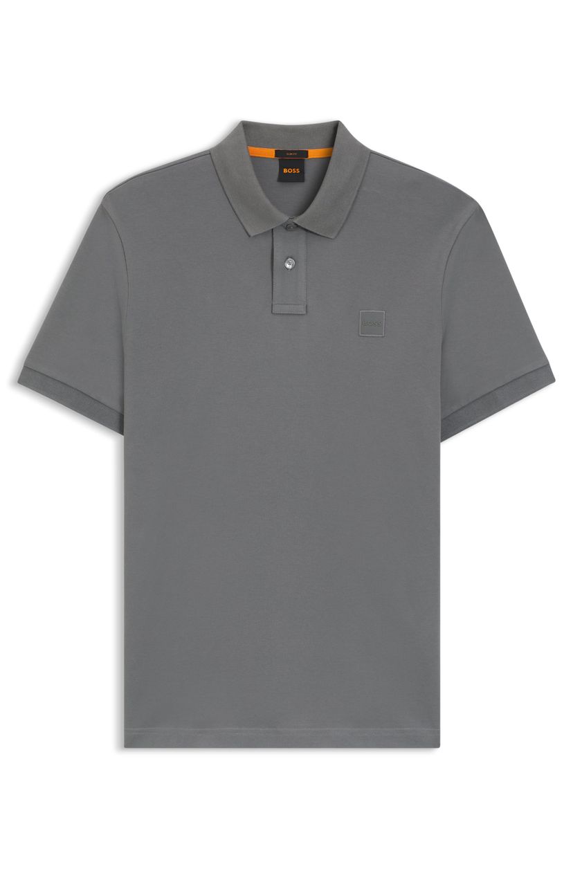 Polotričko slim fit ze strečové  bavlny s nášivkou s logem - Open Grey