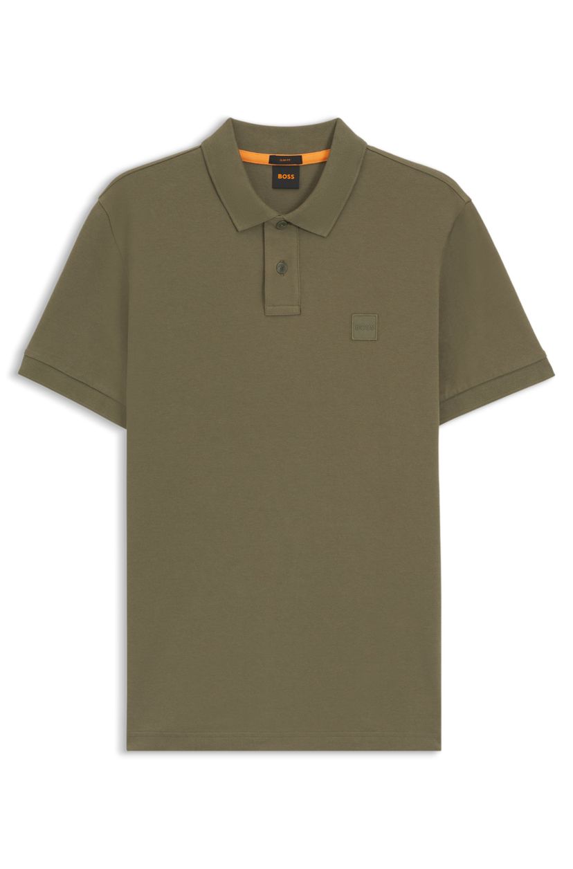 Polo tričko slim fit z strečové bavlny s nášivkou s logem - Open Green