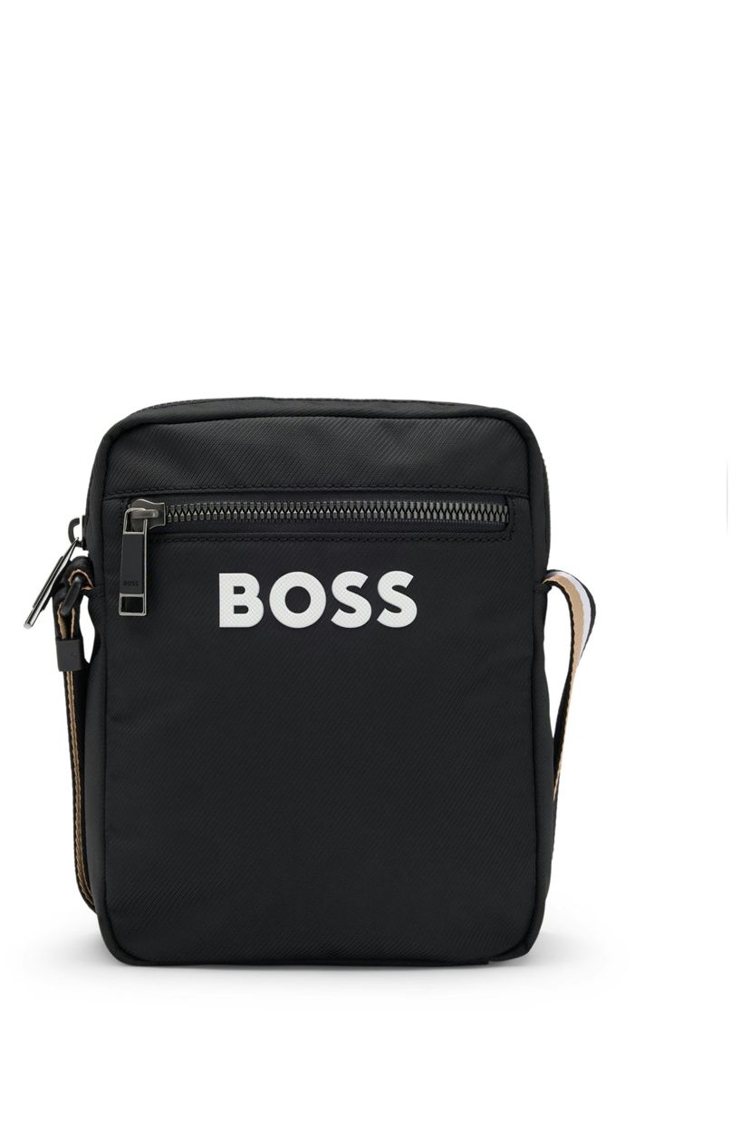 Crossbody kabelka ze strukturované látky s vyvýšeným logem - Black