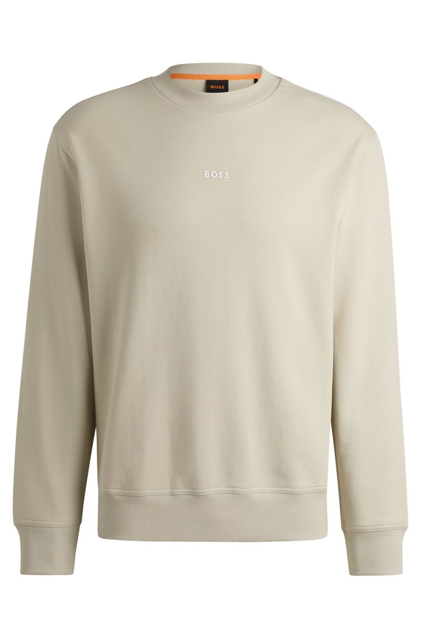 Mikina volného střihu z bavlněného froté s kontrastním logem - Light Beige