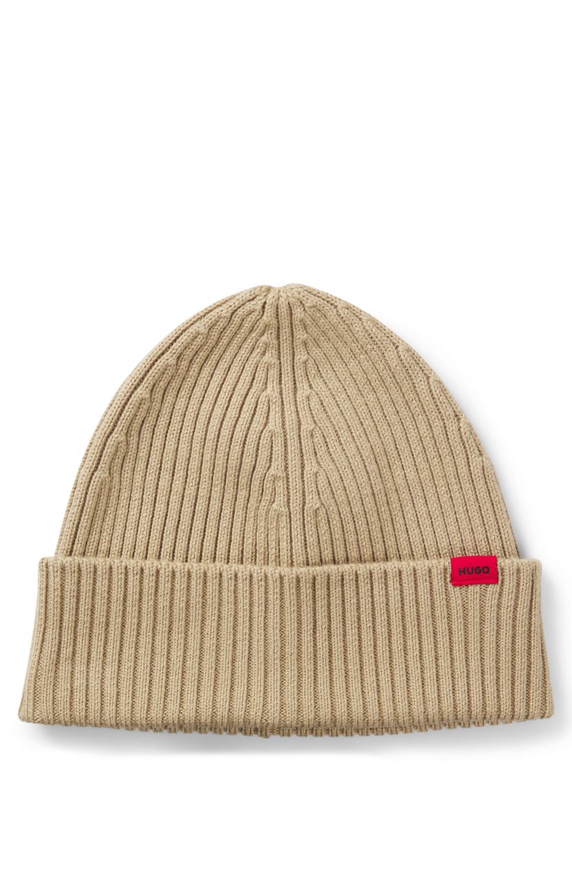 Čepice z panenské vlny s červeným logem - Medium Beige