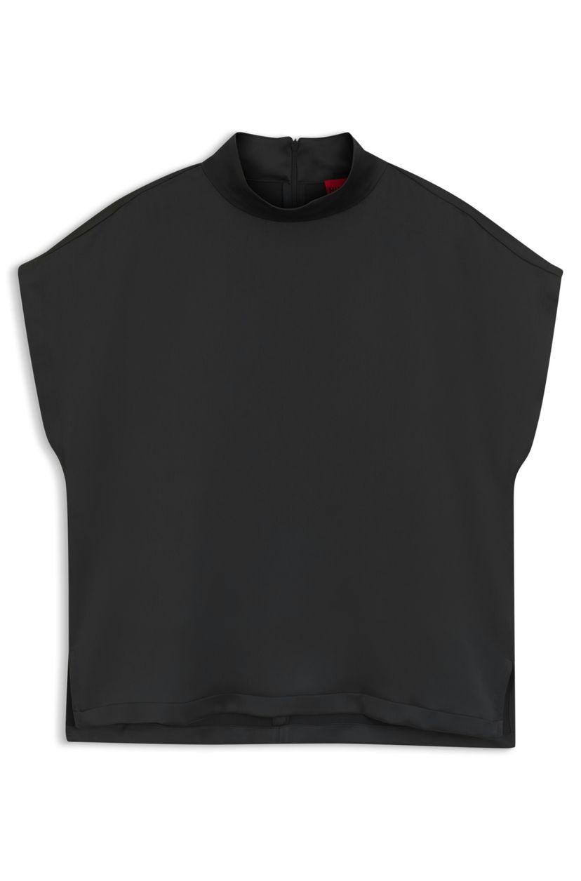 Mock-neck top in fluent satin - Black